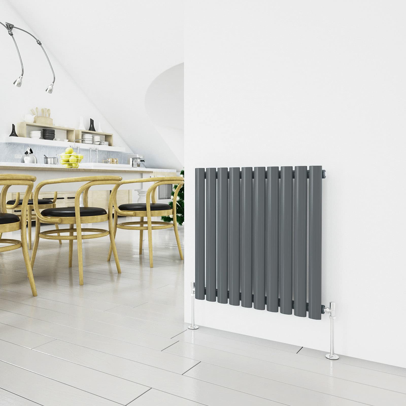 Horizontal Column Anthracite Radiator Oval Single Designer Radiator 600x590mm Central Heating Interior Design