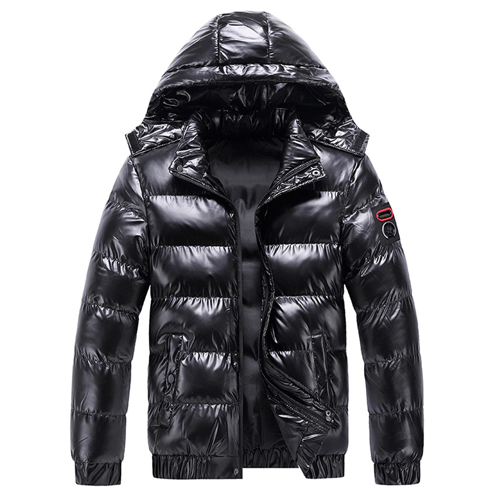 Genérico Abrigo Hombre Invierno,Moda Parka Color Liso con Cremallera Plumiferos CáLido Capucha Suelta de algodón al libre Grueso Sólido Moda chaqueta acolchada para uso diario