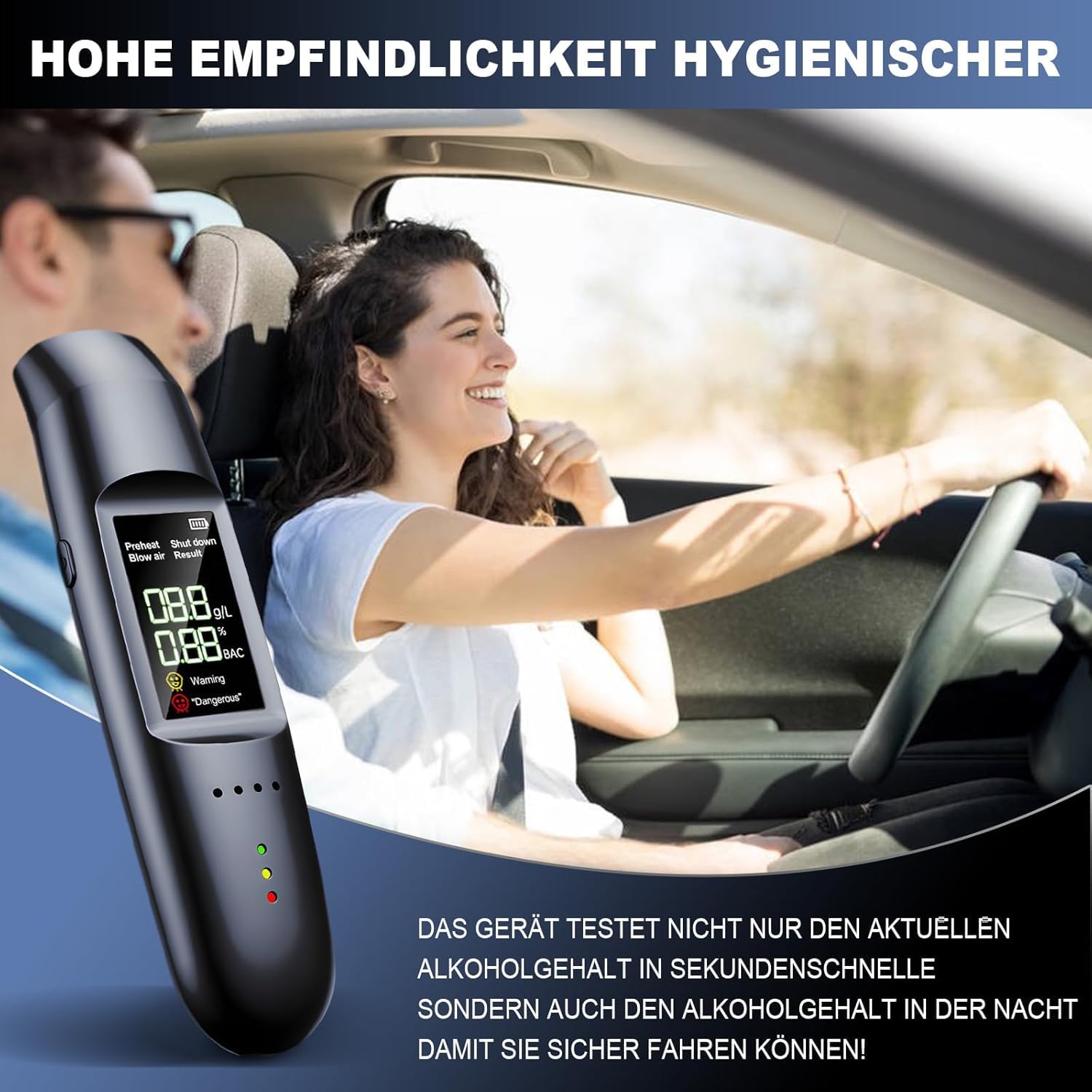 Alkoholtester Polizeigenau, Sprachansage, Genaue Messungen, mit Digitaler LCD-Anzeige, Promillemessgerät, Kein Mundknebel Erforderlich, Alkoholtester, Kann Zu Hause Oder Auf Partys Verwendet