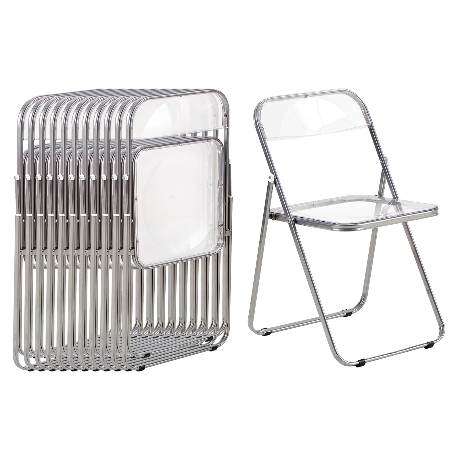 EGGREE Set of 12 Transparent Folding Chairs with Load Capacity 120-150 kg Set of Portable Dining Chairs with Metal and Eco-friendly Plastic Frame for Garden Office Living Room
