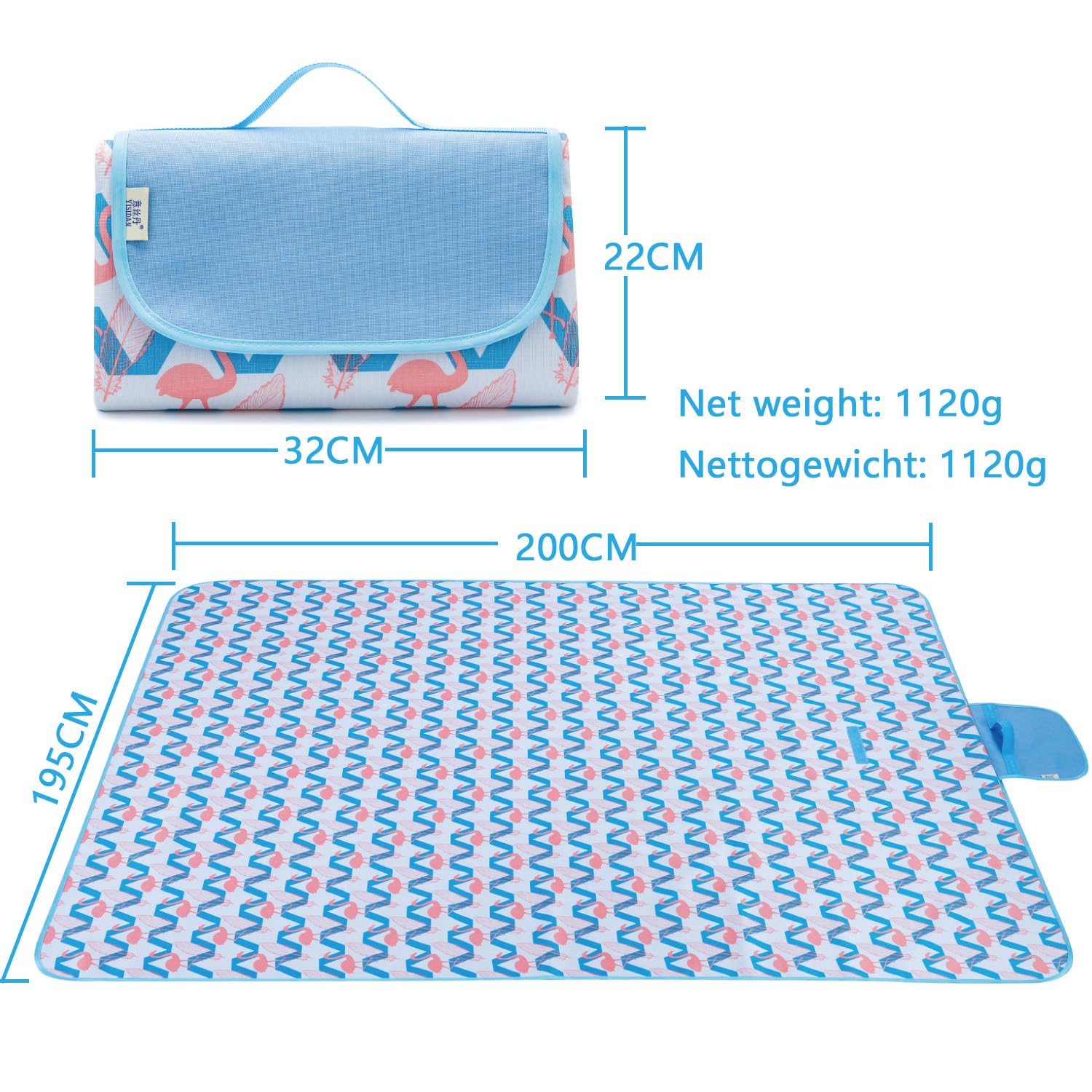 Coperta da Picnic Impermeabile 200x200 CM,Telo da Spiaggia Anti-Sabbia,Grande Coperta Pieghevole per 4-6 Persone,Ideale per Campeggio,Spiaggia,Parchi