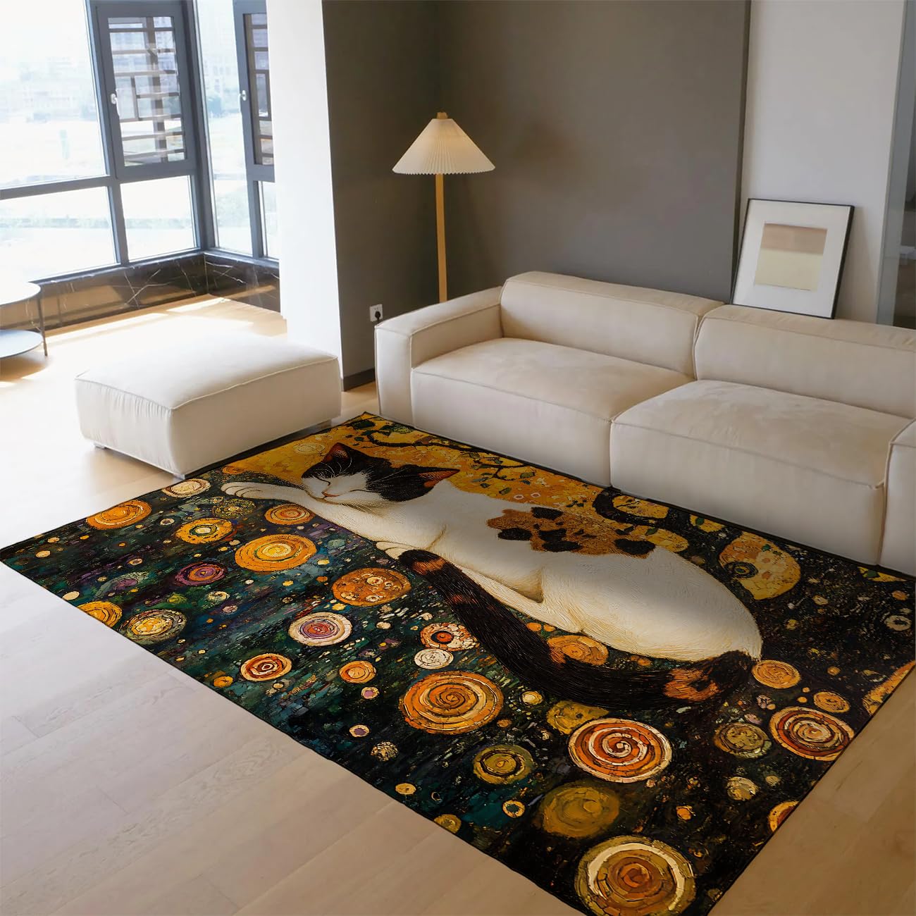 Tapis anti-poussière lavable 160x200cm motif chat résout le problème d'entretien des grands tapis