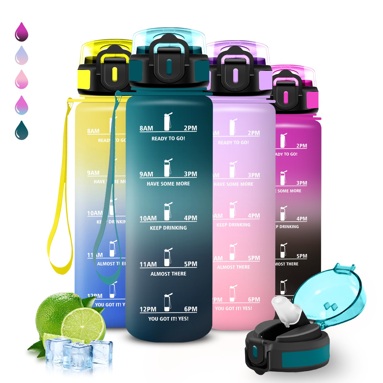 1 Litre Water Bottle with Straw Leakless Motivational Water Bottle Easy Clean Gym Slogan Motivational Water Bottles for Yoga Hiking Camping
