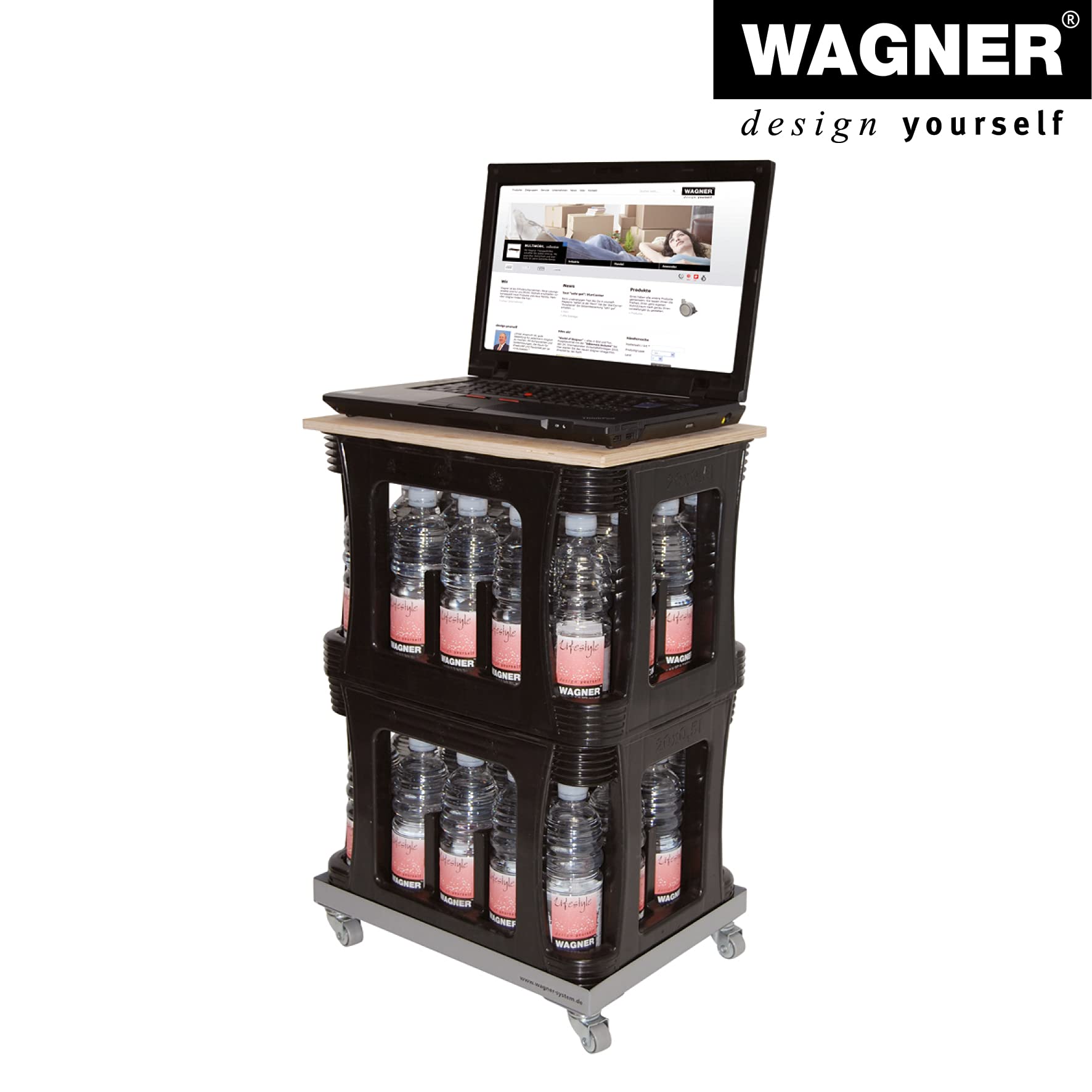 WAGNER Transportroller Transporthilfe 1184 I 41 x 31 x 8 cm, Tragkraft 100 kg Ifür genormte Stapelboxen & Getränkekästen I herausnehmbare Ladefläche I wendige Softlenk-Rollen I vielseitig einsetzbar