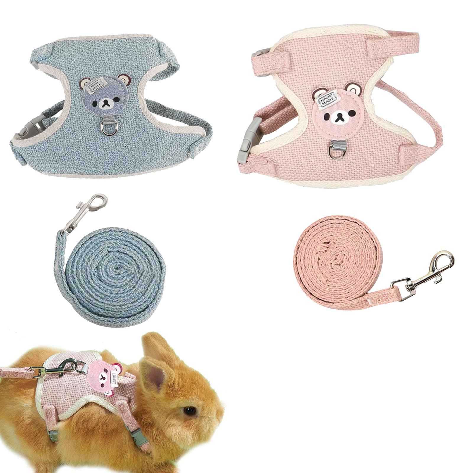 EnixwH 2 Piezas Correa para Conejos, Conejos Ajustable Arnés, Correa para Gatos con Arnés, Correa para Conejos, Arnés y Correa Ajustable para Animales Pequeños Conejos Gatos Paseos al Aire Libre