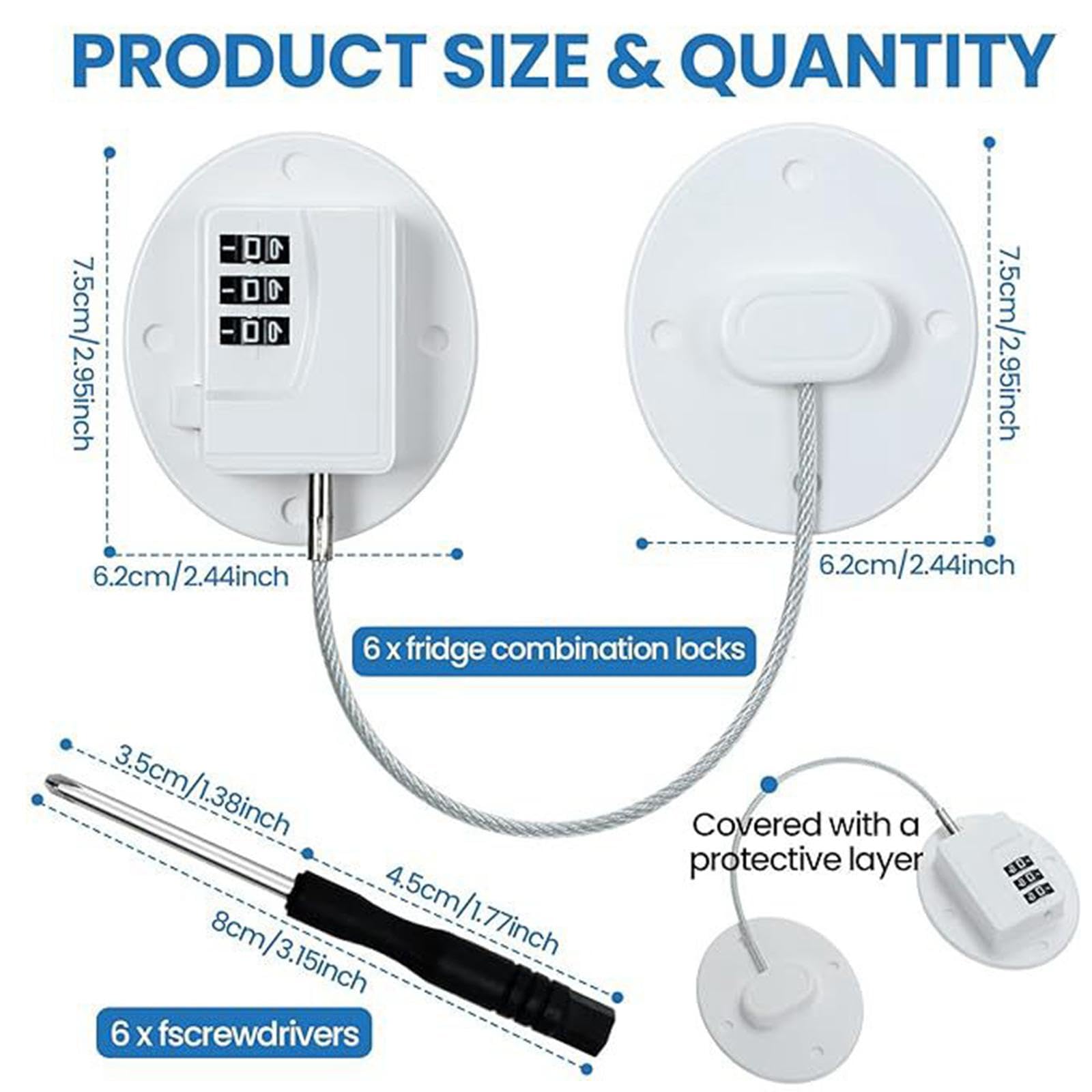 6 Pezzi Serratura Combinazione Frigorifero Blocco Armadio Cassetto Protezione Bambini Materiale Resistente Pp Adatto per Bambini Casa, bianco