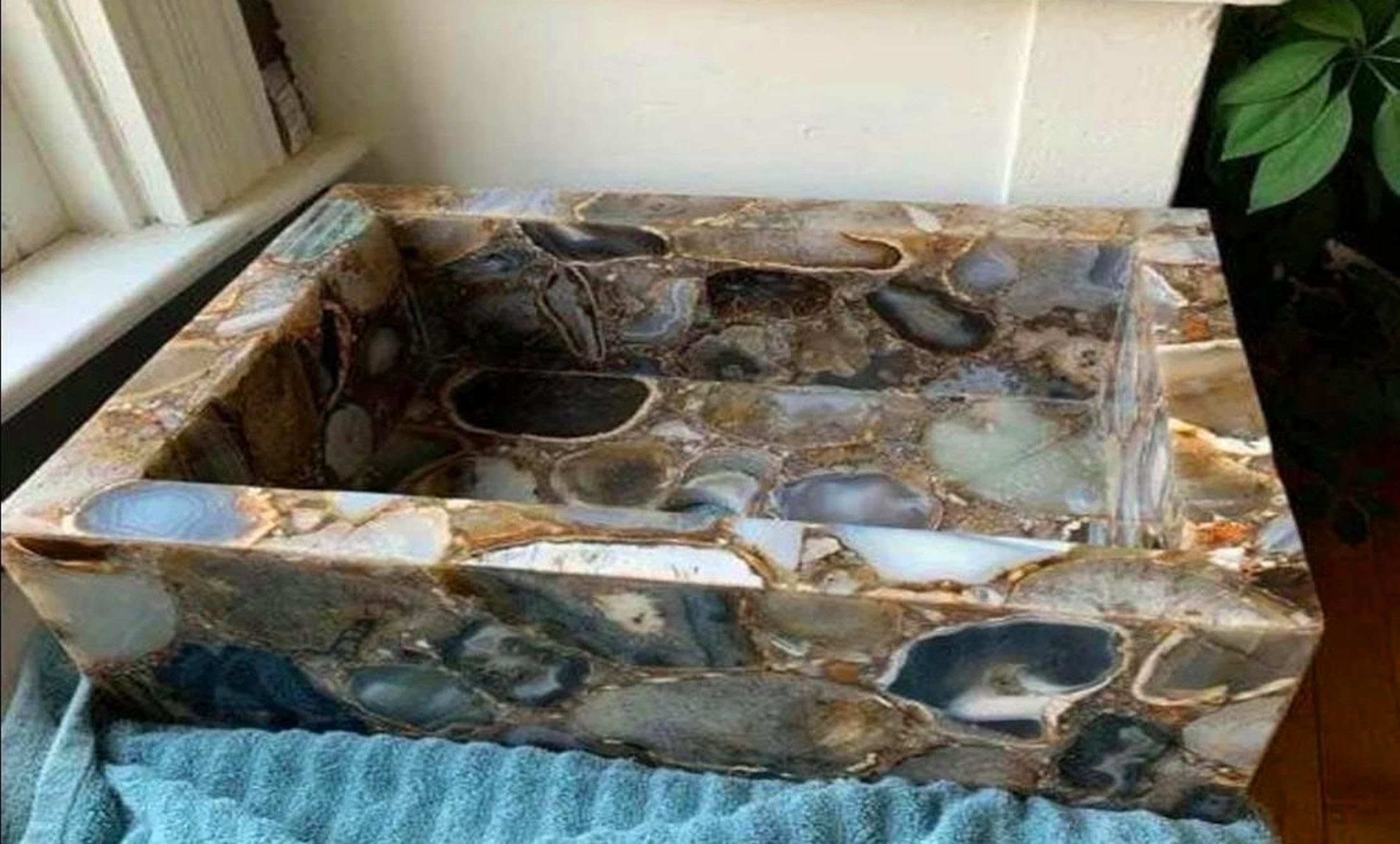 Dunkelgraue Achat-Spüle I Waschbecken aus grauem Achat I Achat-Aufsatzwaschbecken I Dunkelgrauer Achat Tischwaschbecken I Dunkelgrauer Achat Waschbecken 21x18 Zoll