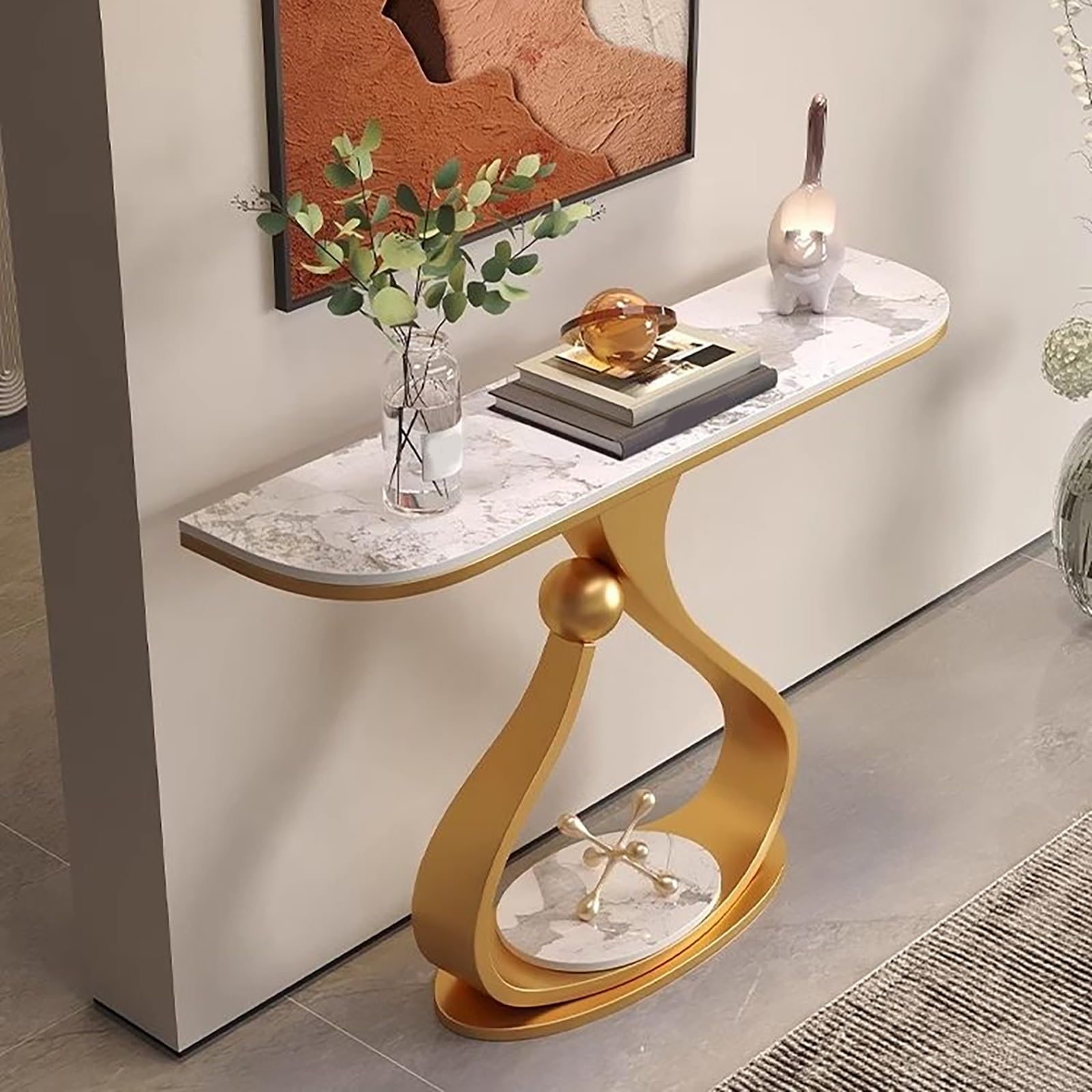 Consolle stretta moderna in pietra sinterizzata,tavolo d’accento struttura | Consolle stretta, struttura metallica, decorazione domestica moderna