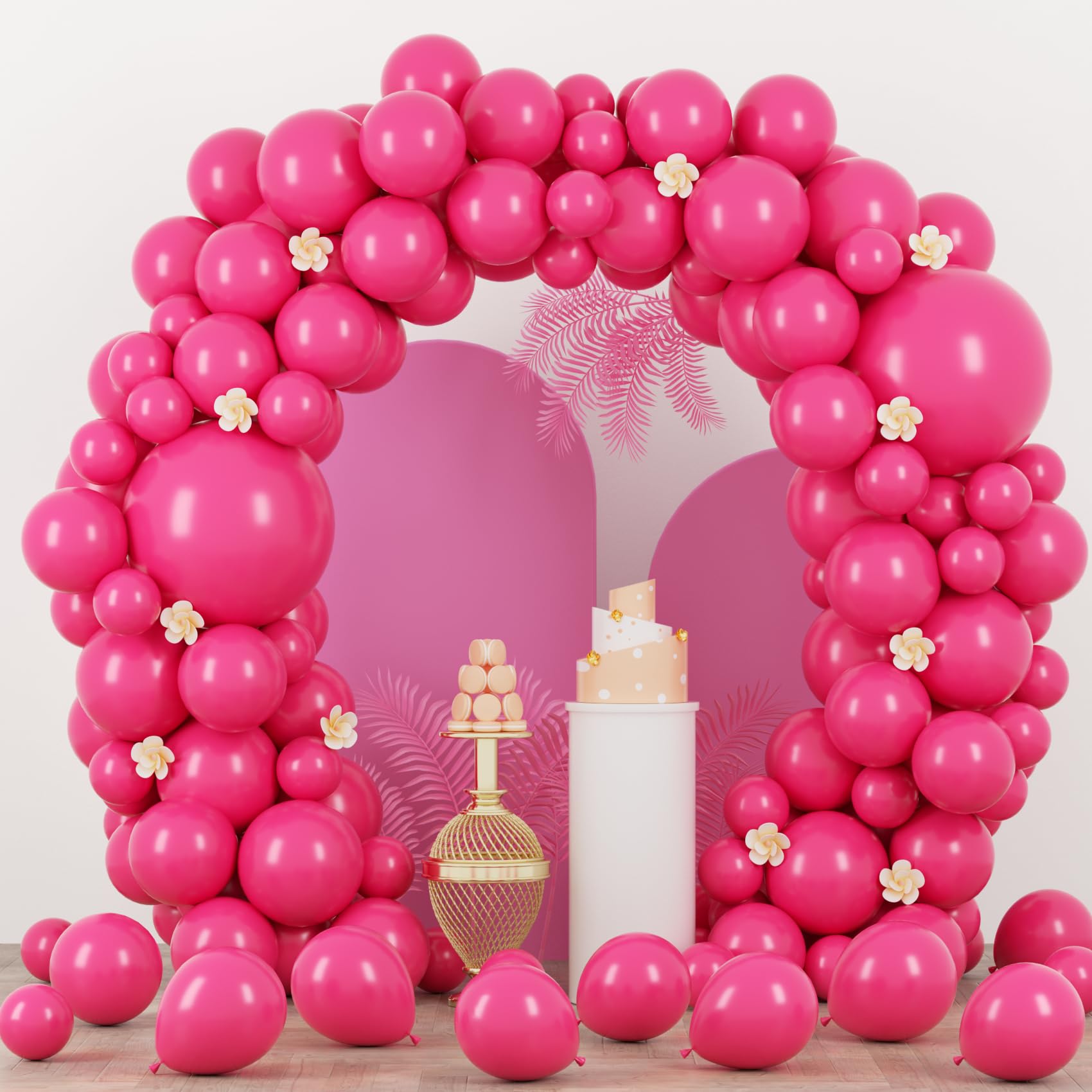 Voircoloria 90pcs Hot Pink Balloons Garland Arch Kit, 18 12 10 5 Inch