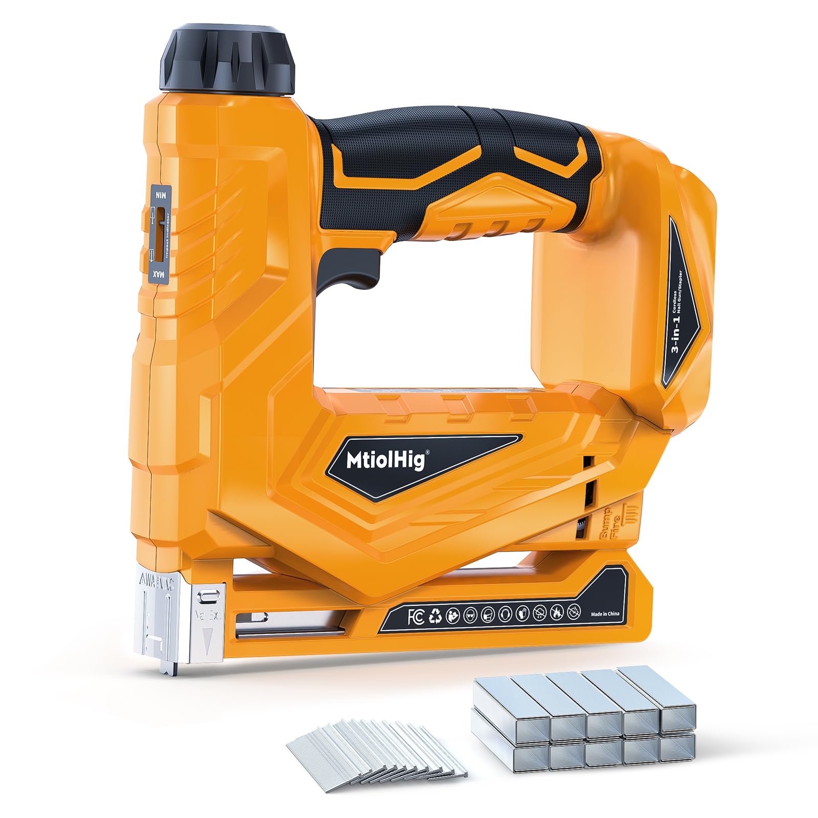 MtiolHig Kabellose Heftpistole, kompatibel mit Dewalt 20 V Akku – 2-in-1 18 Gauge Nagelpistole T-50 Heftgerät mit 2000 Stück für Polstermaterialreparatur, Heimwerker, nur Werkzeug, leicht, 1,4 kg
