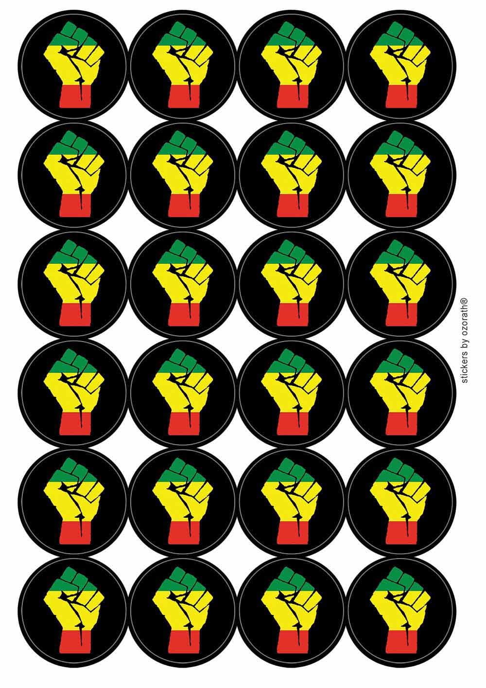 Rasta Solidarity Fist Circular Matt Paper Stickers A4 Sheet of 24 (Each Sticker is 45mm Diameter)