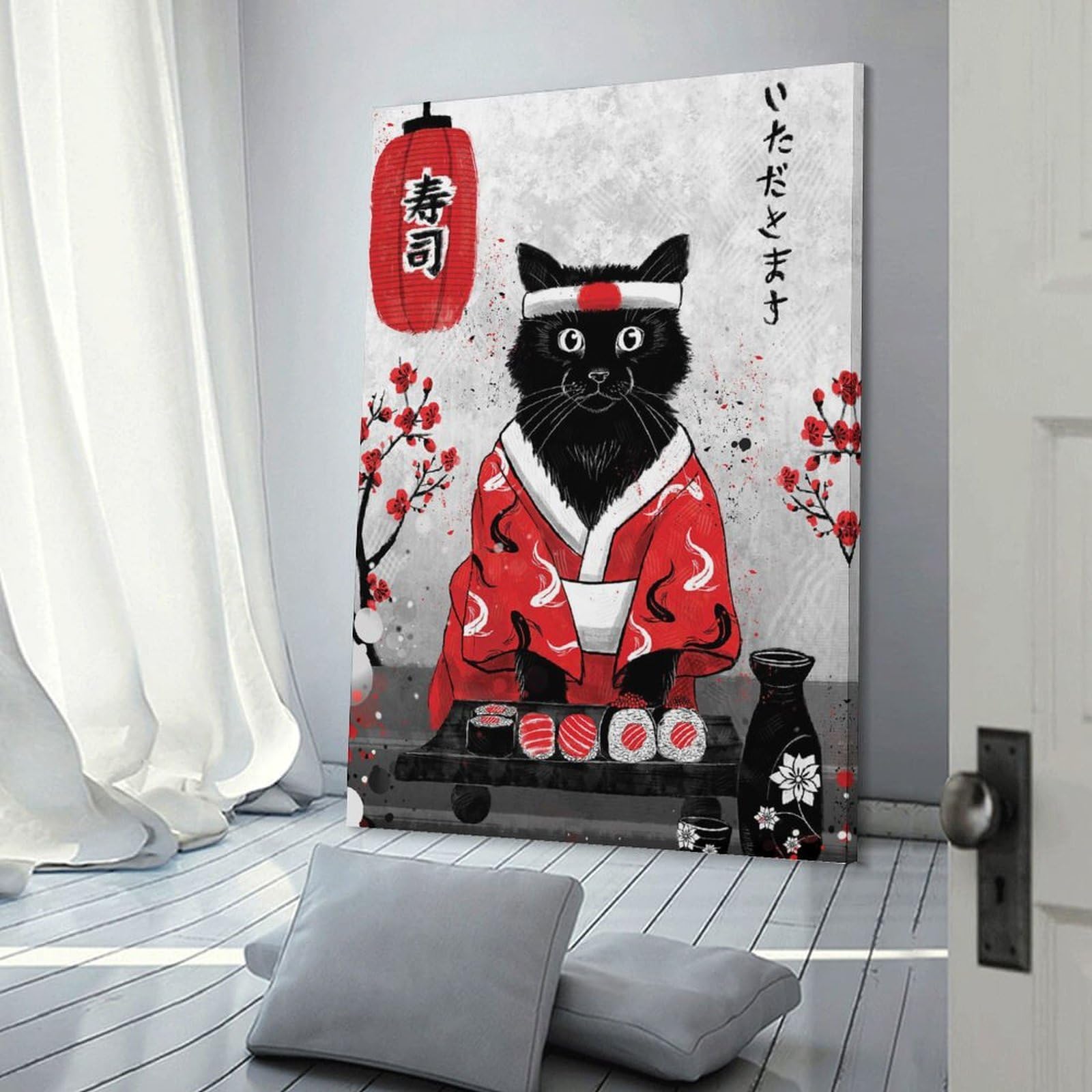 Junmoney Sushi Cat - Ruby Art Decorative Canvas Print, 16x24inch(40x60cm), for Hallway, Bedroom Or Modern Interiors, Gift Idea for Housewarming And Birthdays