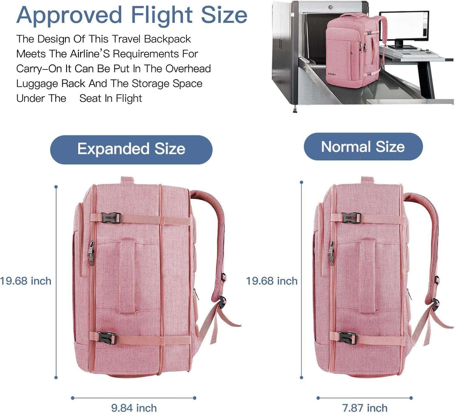 Gieury Mochila de viaje extensible para hombre y mujer 40-50 l, rosa, XL, Mochila de transporte