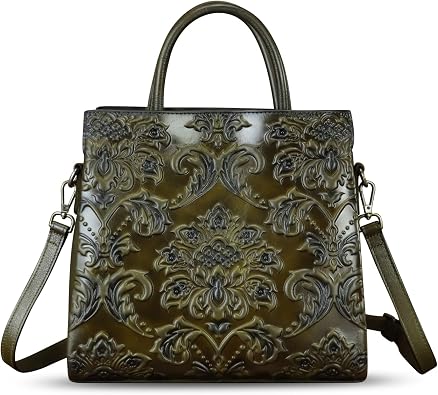 Genuine Leather Purses and Handbags for Women Vintage Embossed Leather Tote Bag Crossbody Shoulder Bag Satchel Bags
