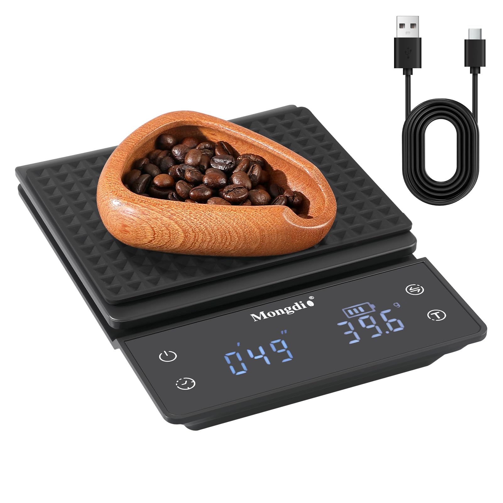 Mongdio Coffee Scale with Timer, 3kg/0.1g High Precision Kitchen Scales with Tare Function, Touch Sensor and LED Display, Digital Scale for Pour Over, Espresso-image-23