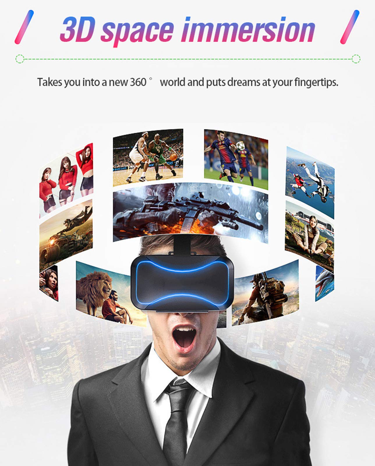 3D VR Gafas de Realidad Virtual, Casco VR de Realidad Virtual para Videojuegos de Películas 3D VR, para teléfonos móviles de 4.5 a 6.0 Pulgadas