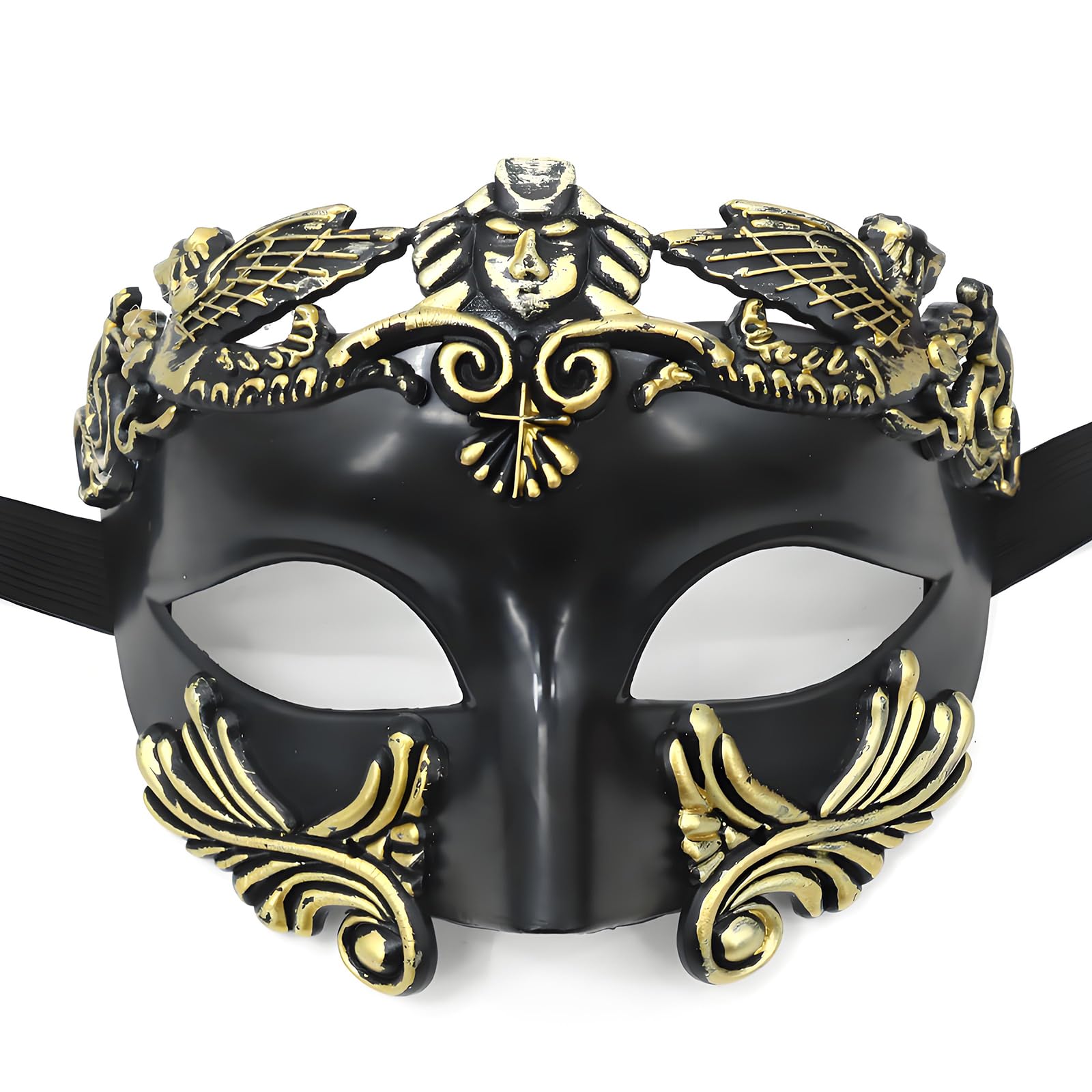 AMWYODK Men's masquerade black masks Venice masks are used for Halloween masks carnival masks, and Easter parties (Black and Gold)