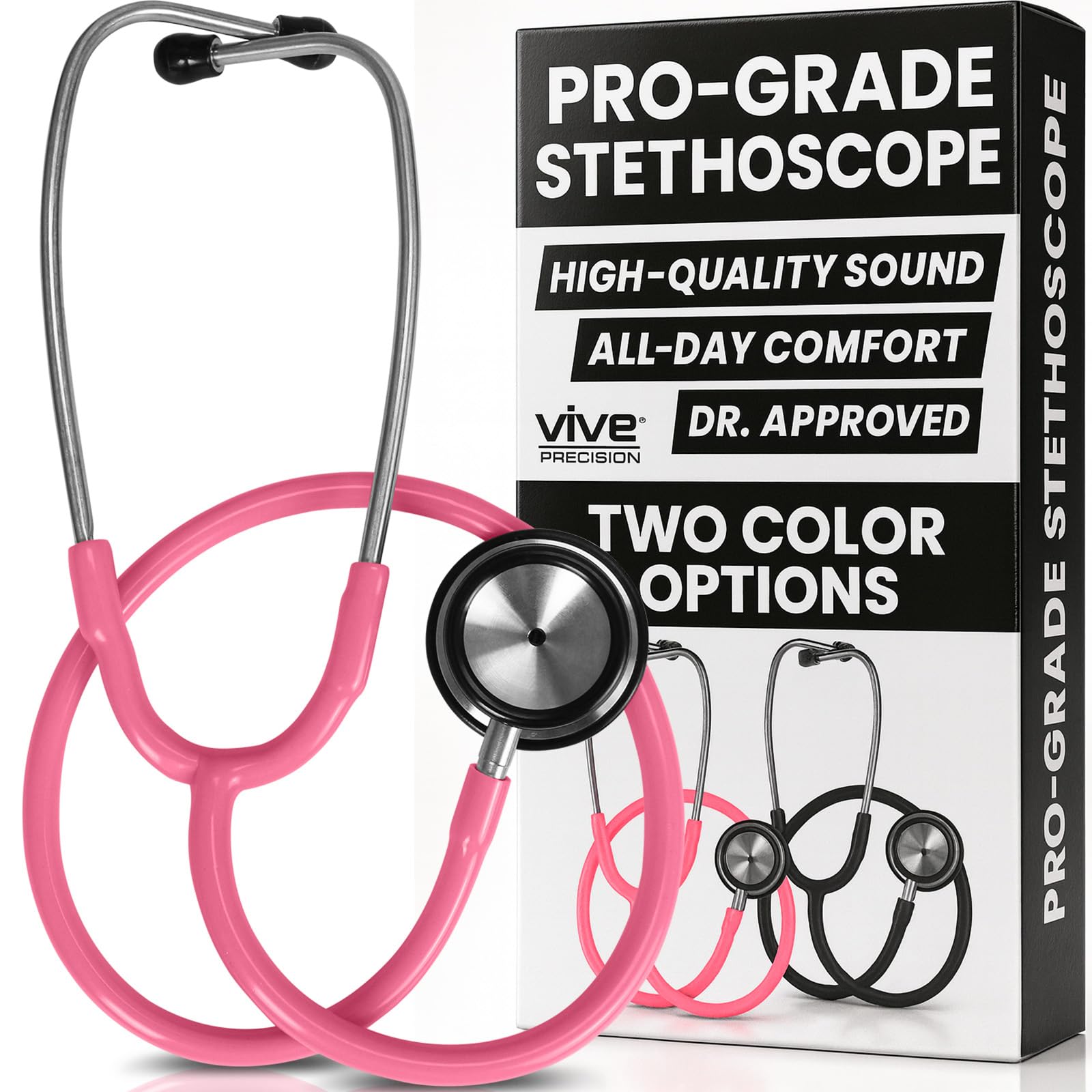 Vive Precision Dualhead Stethoscope - Dual Head Diaphragm Bell for Nurses, ER, Cardiology, Veterinary, Fetal Pediatrics Blood Pressure Kit - Double Barrel Chestpiece Device For Doctors, Students