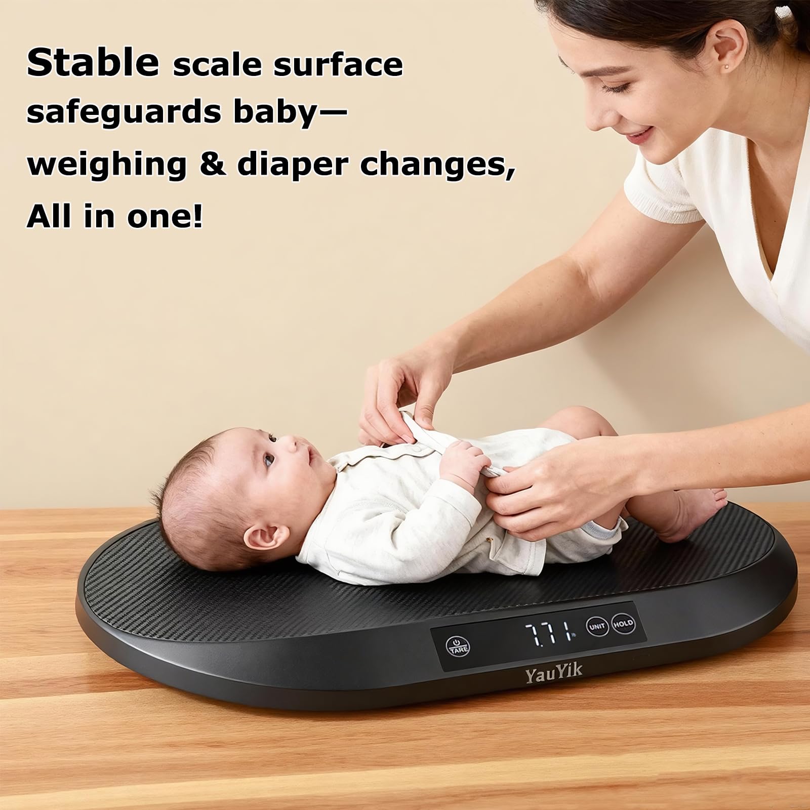 YAUYIK Bilancia digitale per bambini, con funzione Smart Hold, bilancia multifunzione per neonati, gatti e piccoli animali, fino a 39,9 kg, design a forma di nido, nastro morbido da 150 cm