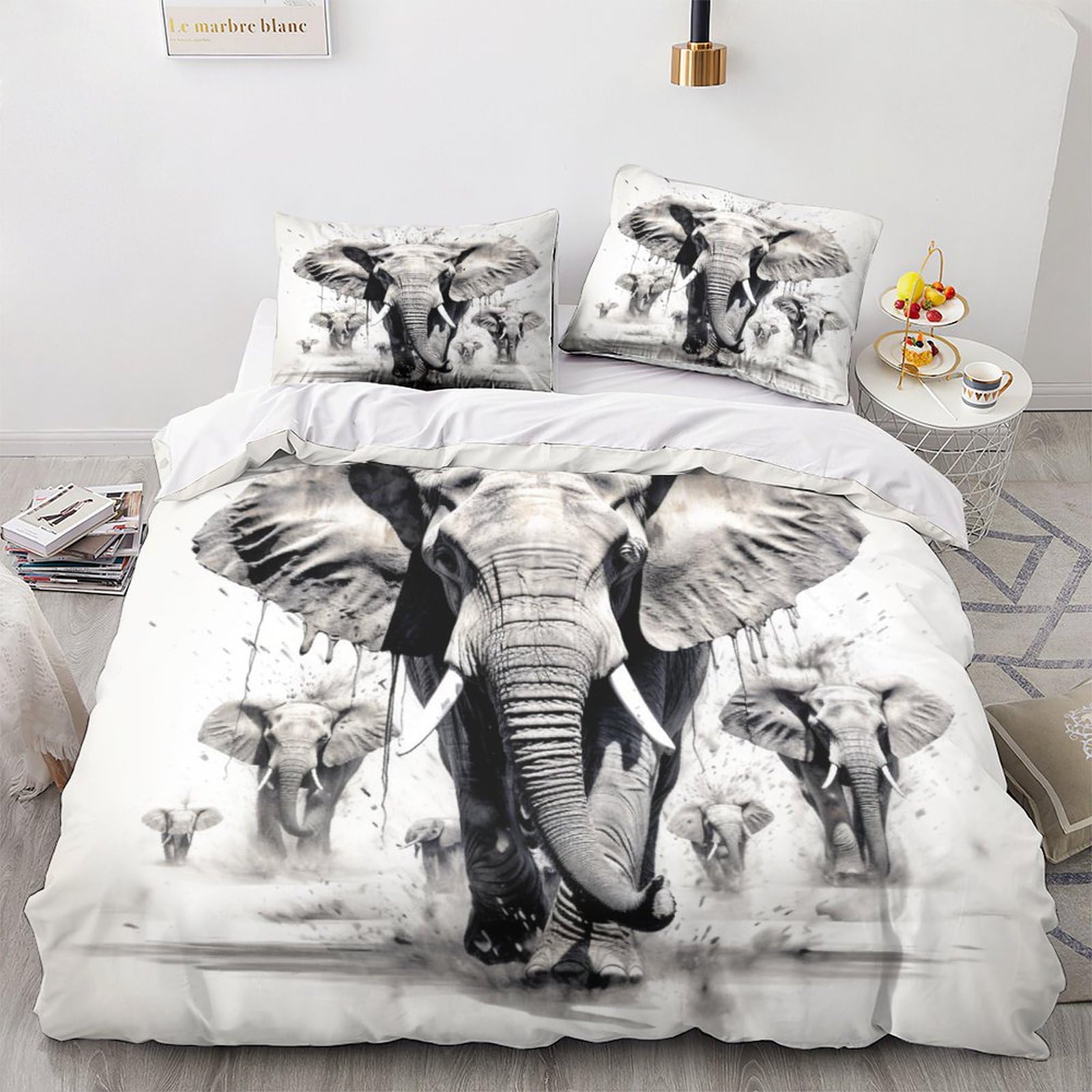 Opsrey Elephant-4 Elephant Breathable Bedding Set Hidden Zipper African Elephant Duvet Cover Set With Pillowcases Quilt Cover Set Soft Microfiber Comforter Cover For Various Sizes Beds Double（200X200cm）