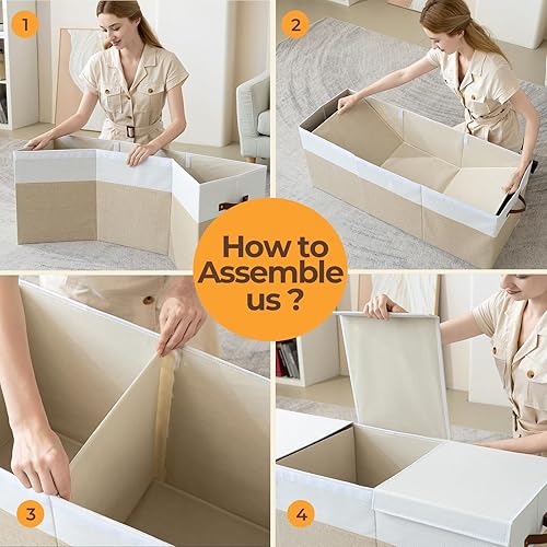 Miniatura 6 de Caja de juguetes extragrande, plegable y resistente de 150 litros con tapa, organizador de almacenamiento para niños de 40 x 14 x 16 pulgadas, baúl