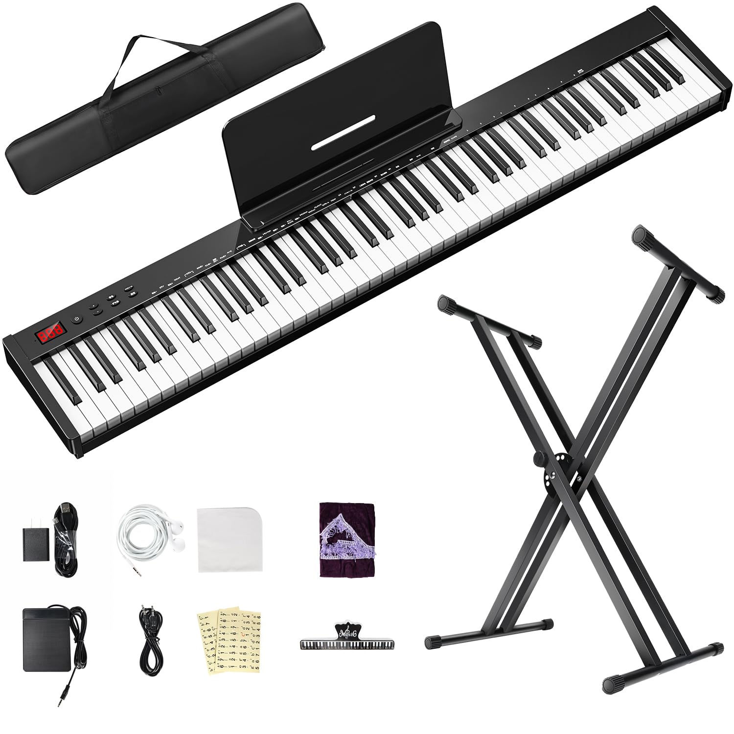 YOPIN 88鍵盤 電子ピアノ ブラック Amazon | YOPIN 電子ピアノ 88鍵盤 スタンド付き 充電式 MIDI対応 129