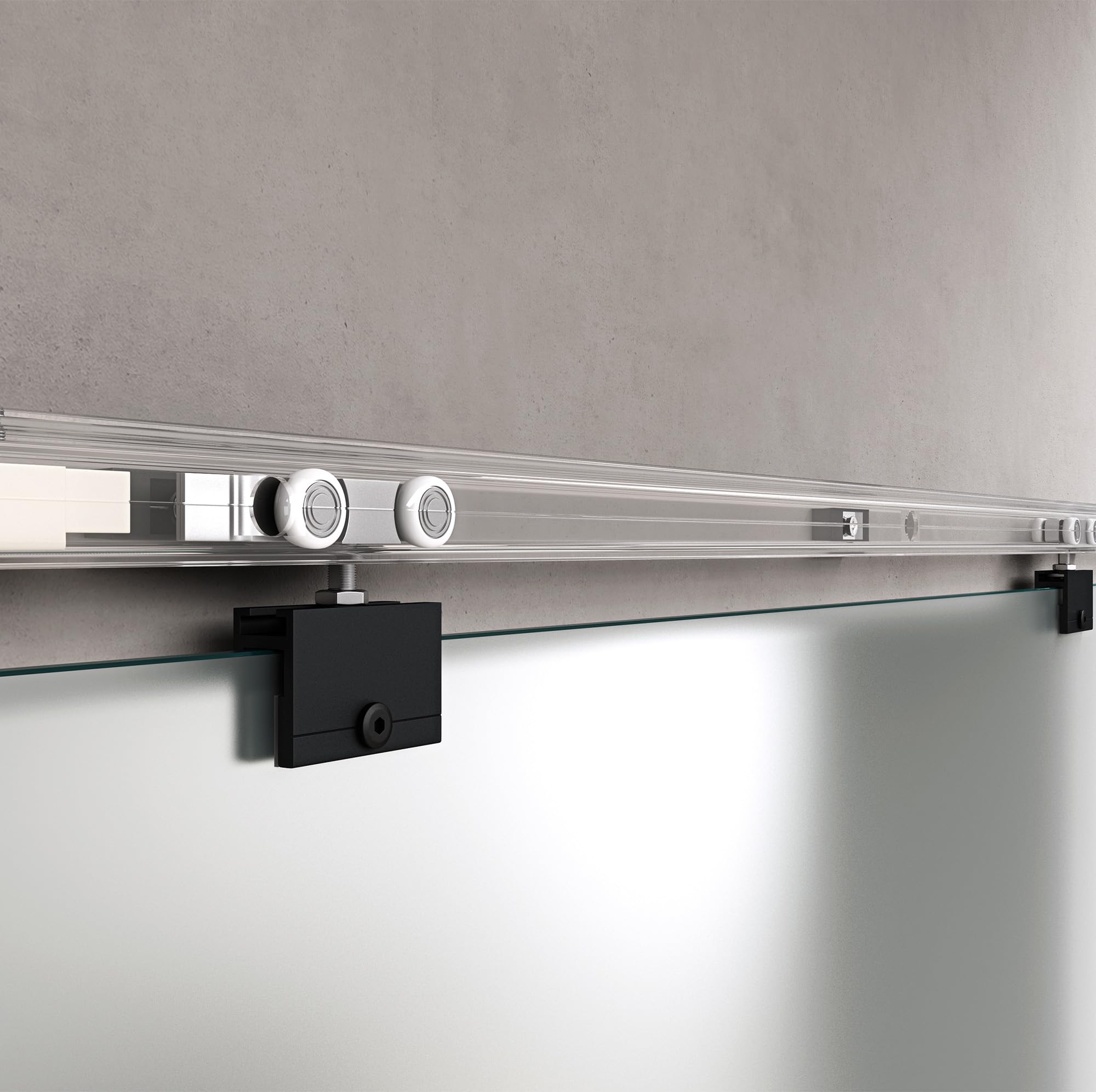 doporro Porta Scorrevole in Vetro 102.5x215cm, Porta Scorrevole in Vetro Satinato 8mm con Binario e Maniglia Per Asta per Bagno Cucina Studio Ufficio, Nero, Amalfi-plus 14H
