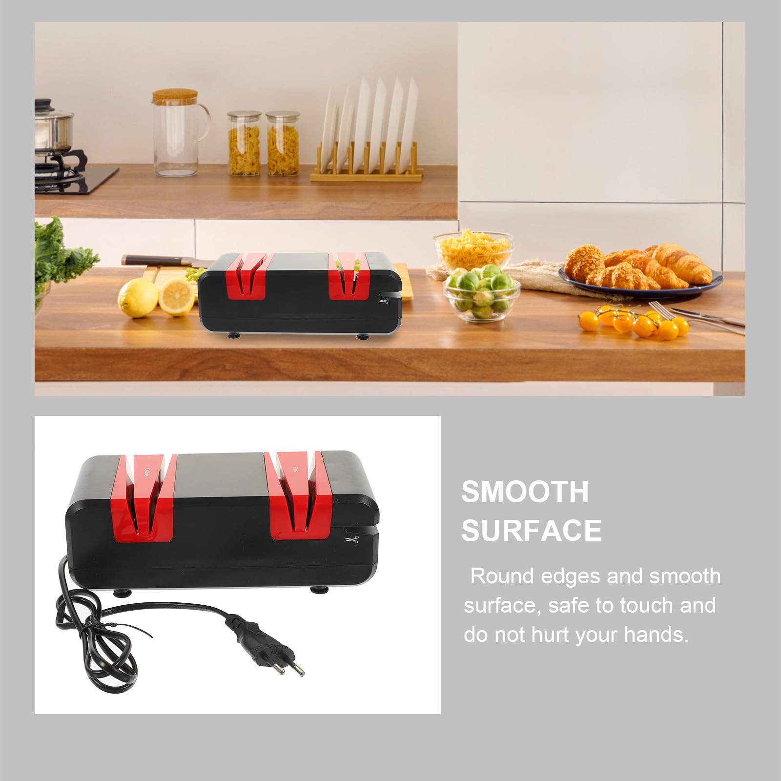 Veemoon Affûteur Électrique pour Couteaux et Ciseaux Cuisine, Moteur Cuivre 60w, Noir Rouge, Affûteur Multi-usages Domestique, Usage Maison, Appareil D’aiguisage Rapide et Sûr