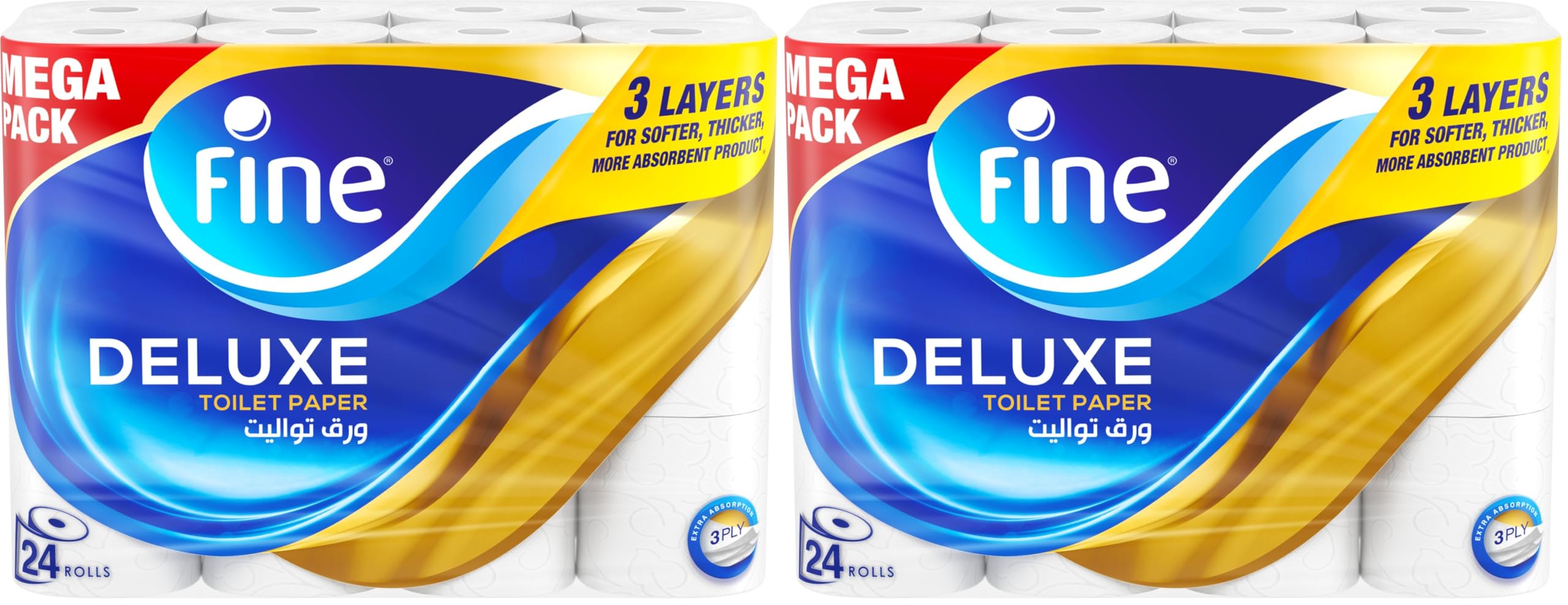 Deluxe Toilet Tissues Paper 24 Rolls, 140 sheets x 3 Ply (Pack of 2)