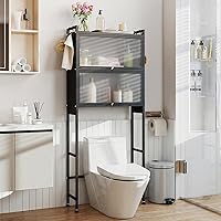 Giantex Over Toilet Storage Cabinet: Freestanding Space Saver with Flip Doors, 4 Hooks, Adjustable Metal Stand for Bathroom Organization