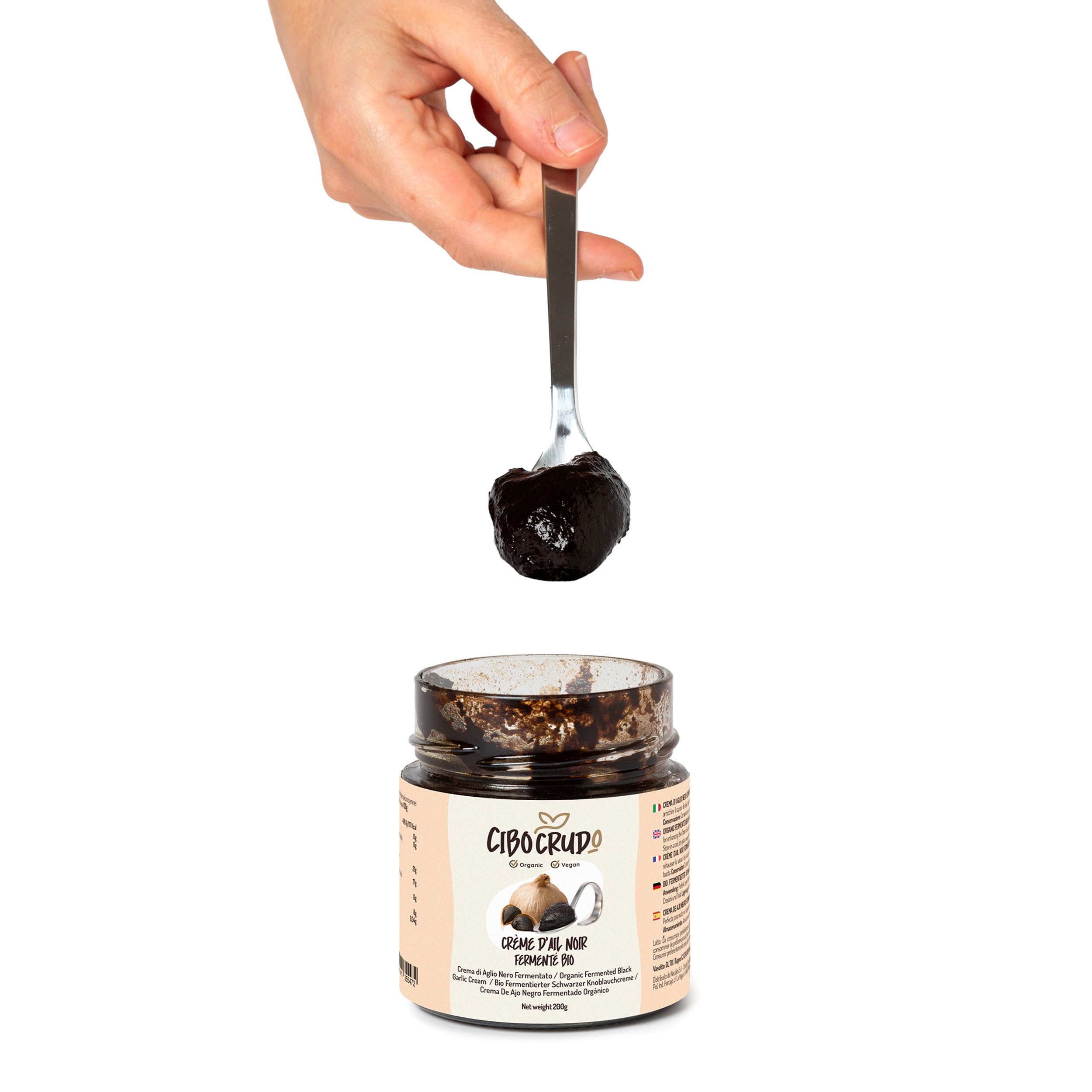 Crème d'Ail Noir Bio - 200g. Pate d Ail Noir Fermenté Bio de Qualité Supérieure à Partir d'Ail Frais. Ail Riche en Sels Minéraux Énergisant et Antioxydant.