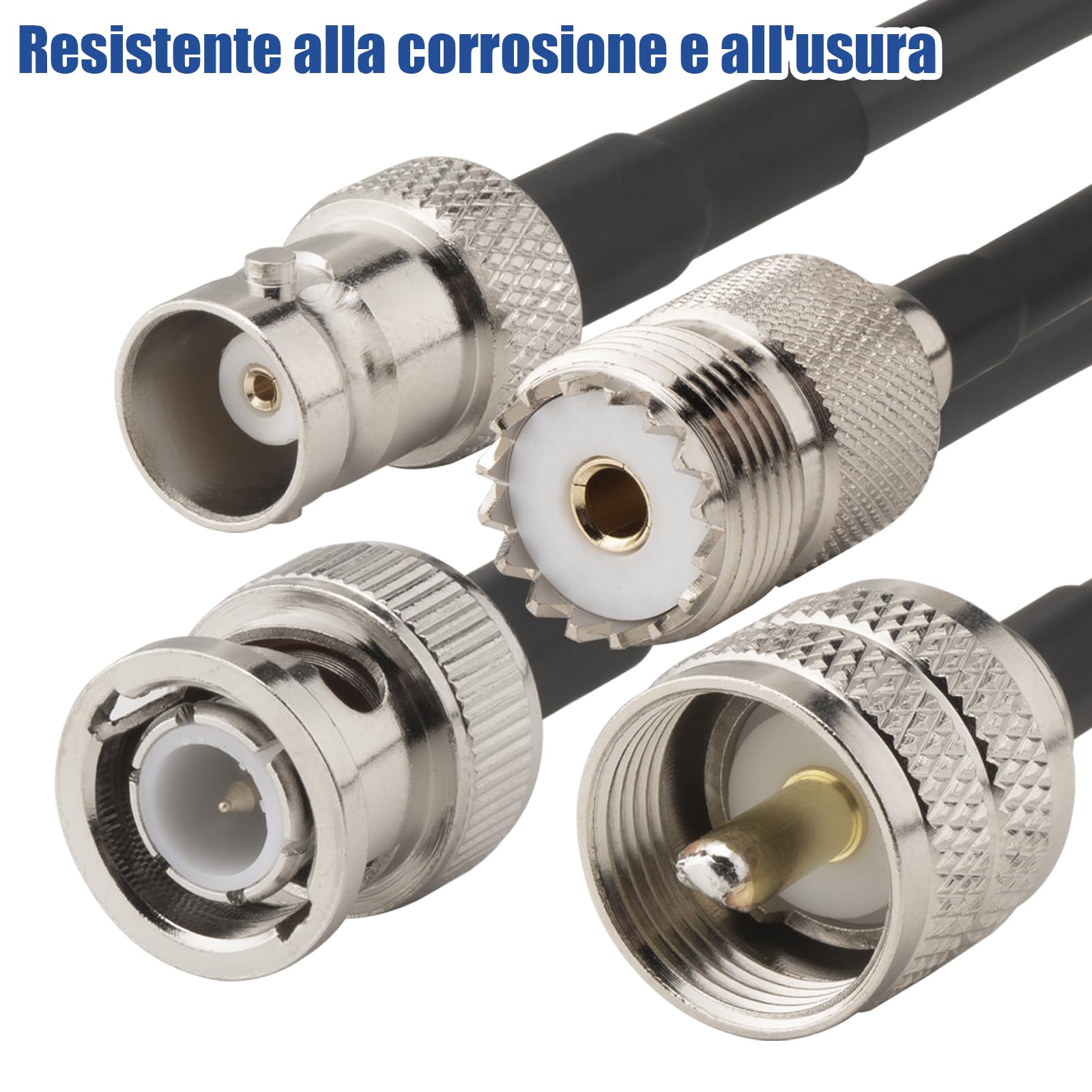 Kit 4 Cavi UHF a BNC - BMR200 Equivalente LMR200, 50 Ohm, Bassa Perdita, 50cm - Connettori PL259/SO239 Maschio/Femmina - Alta Qualità Professionale per Riceventi, Trasmissioni Radio, Antenne