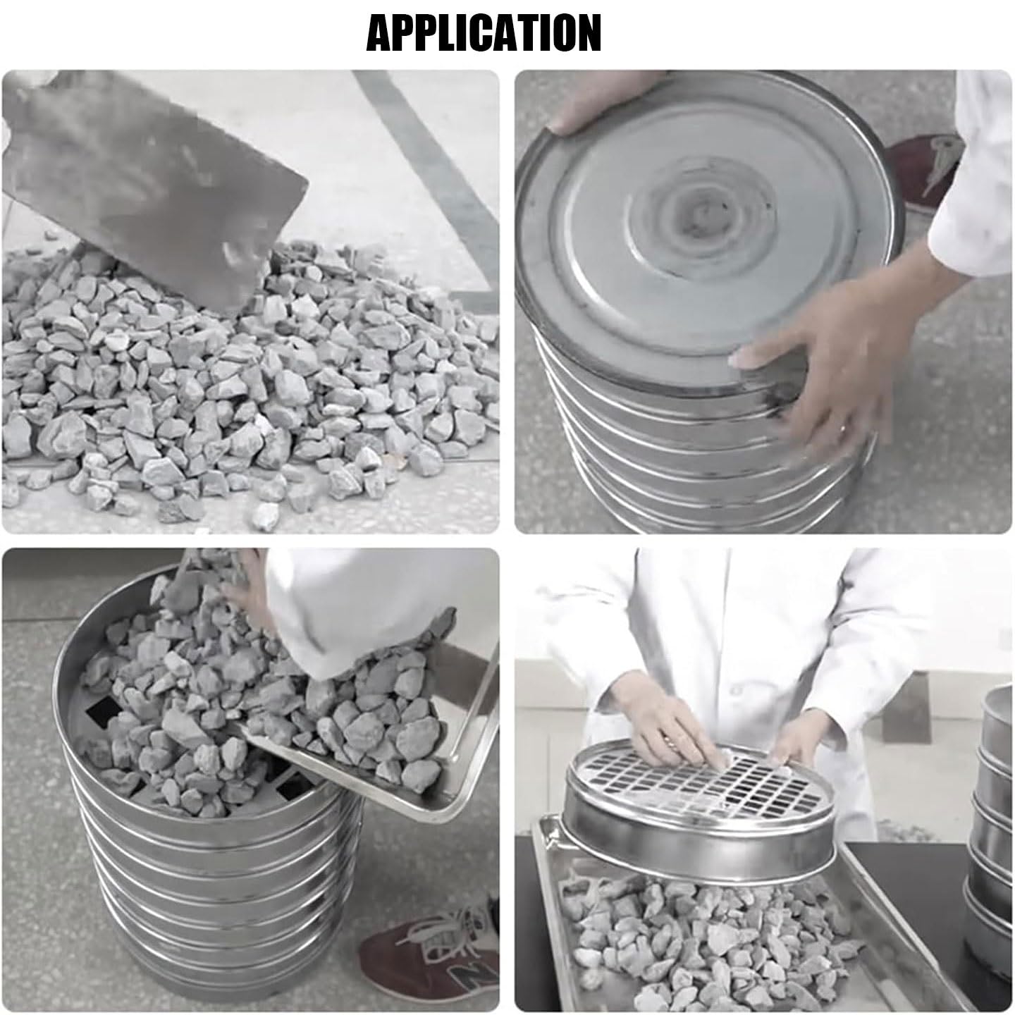 Edelstahl Kiessieb Labor Test Steinsieb mit Abdeckung Quadratische Lochöffnung Ø 30cm für Sand/Kies Fabrik/Labor (0,075-9,5mm)