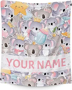 Personalized Koala Blanket Gifts with Name - 50"x60" Cute Throw for Women, Girls - Colorful Soft Fuzzy Blankets for Bed, Couch & Living Room