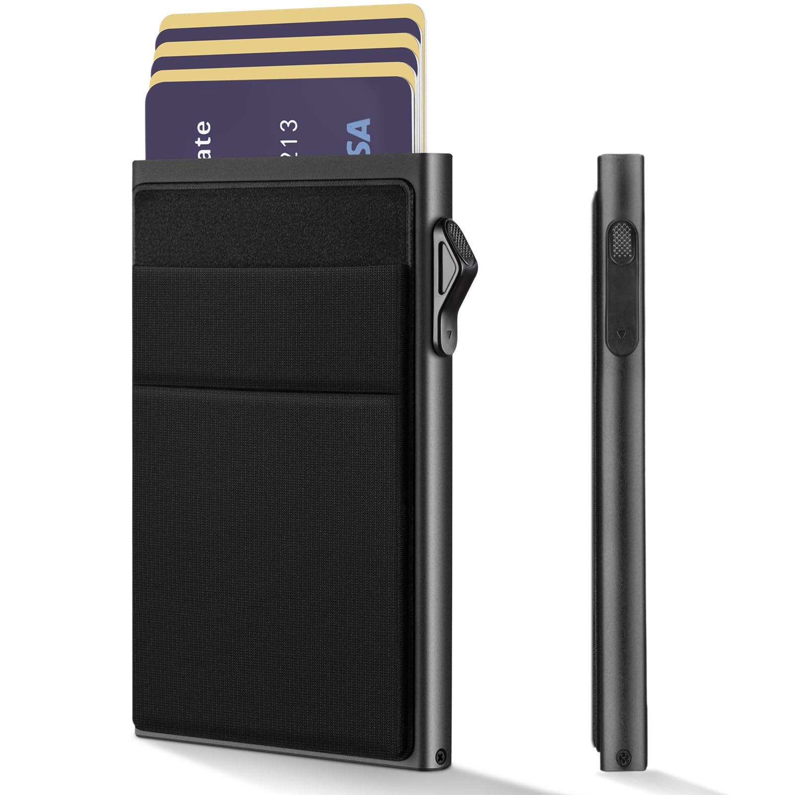 YESIIW Portafoglio Uomo Slim Piccolo | Portacarte Uomo Donna Portatessere Porta Carte Di Credito | Portafogli Mini Protezione RFID con Portamonete | Box Regalo (Nero)