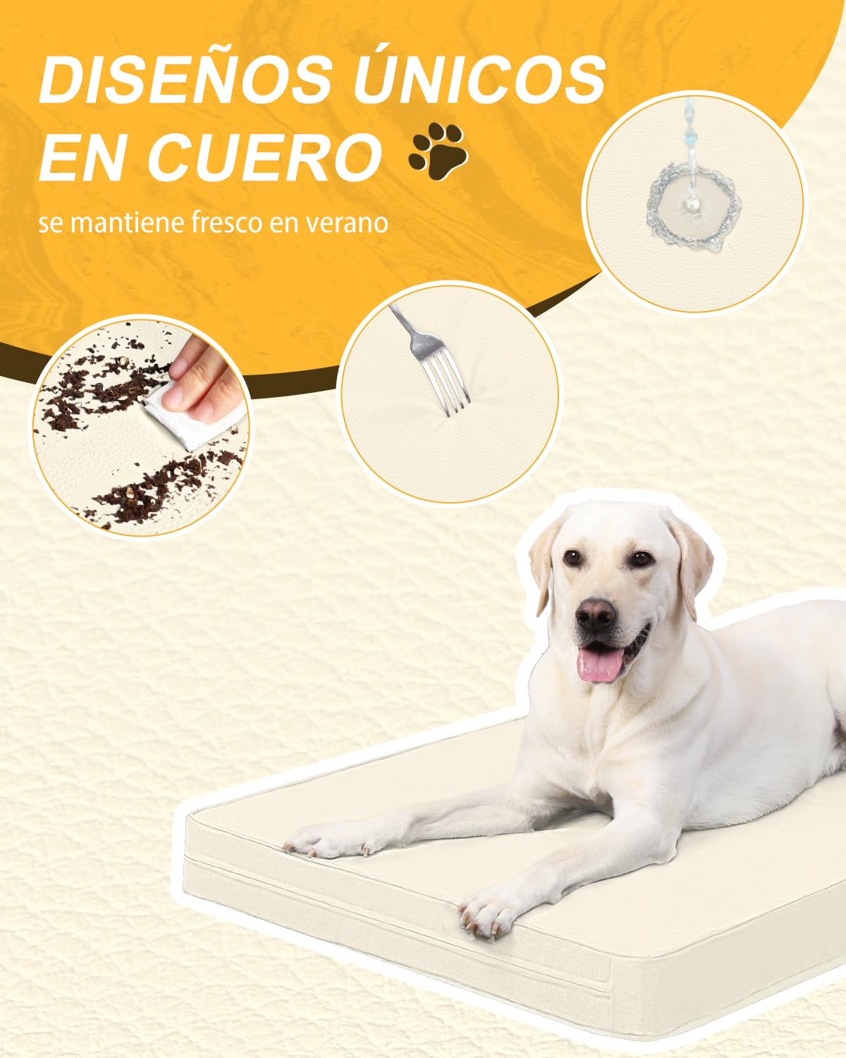 Cama para Perros Grande Ortopédica, Colchón para Perros Colchoneta Perro Lavable, Base Antideslizante, Beige 91x68x7cm