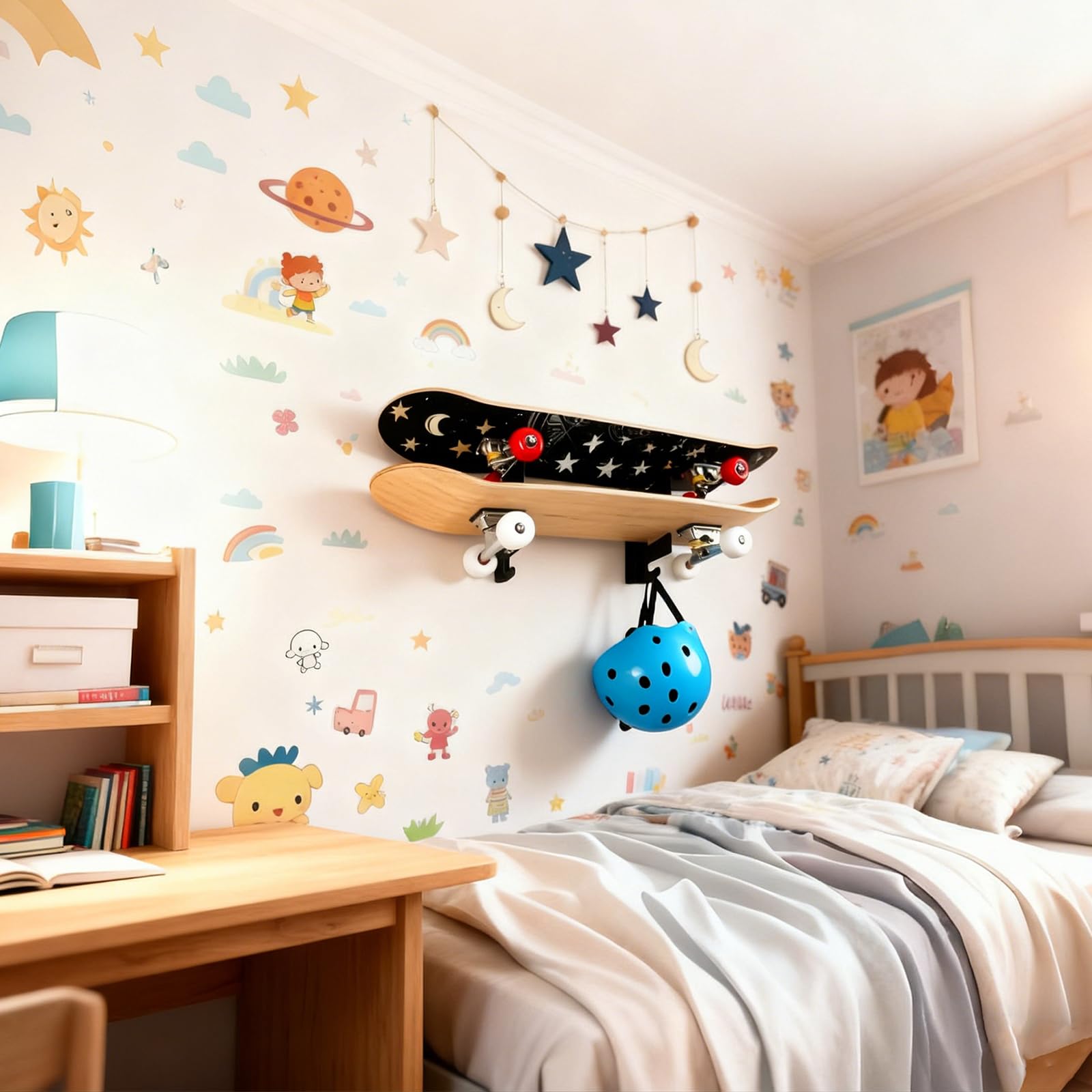 Soporte Pared Skateboard,Estante de Pared para Tablas De Skate con Ganchos de Almacenamiento, Apto para Tablas De Skate, Longboards y Tablas De Snowboard (2 Unidades)