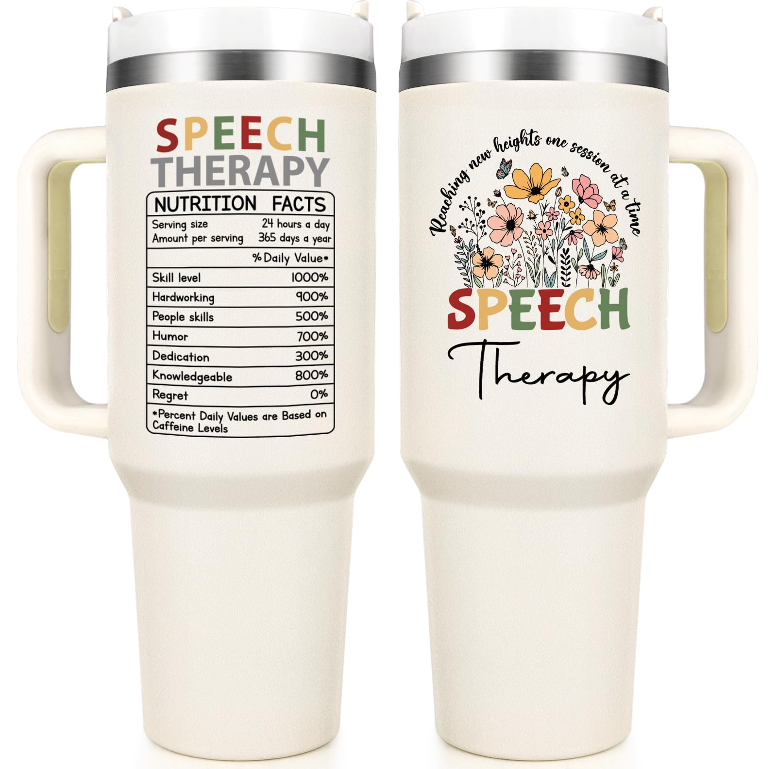 Qtencas Speech Therapy Gifts, Speech Language Pathologist Gift, SLP Gifts 40 Oz Stainless Steel Travel Tumbler, Therapist Appreciation Present for Women, Christmas Birthday Present for SLP