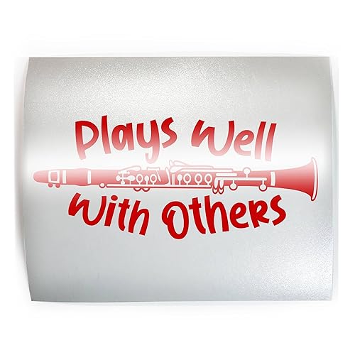 PLAYS WELL WITH OTHERS Clarinet - PICK COLOR & SIZE - Instrument Play Woodwind Vinyl Decal Sticker D