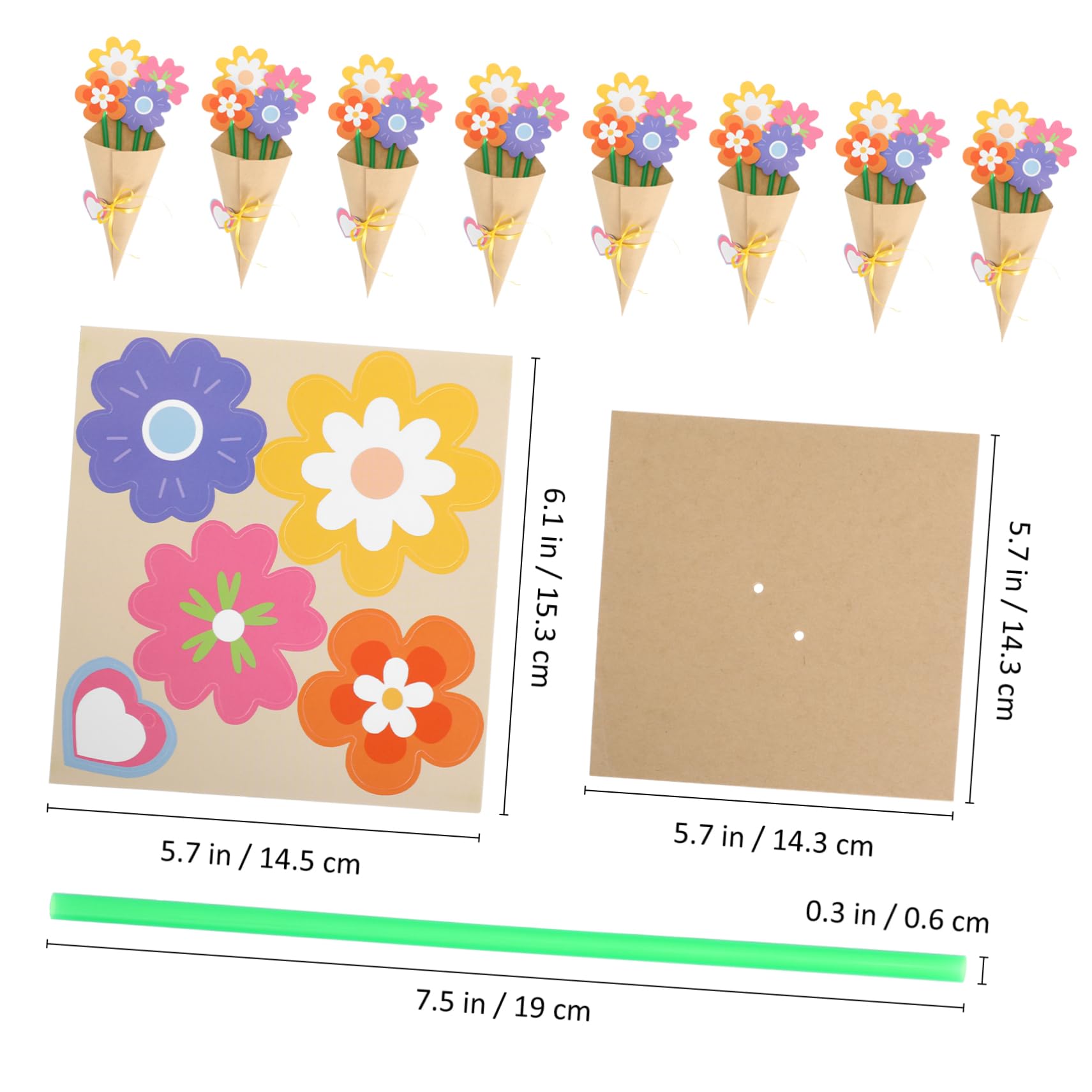 BCOATH 1 Set Paper Flower Bouquet Mother's Day Floral Cards DIY Paper Floral Craft Make Your Own Flower Bouquet Craft Supplies For Kids