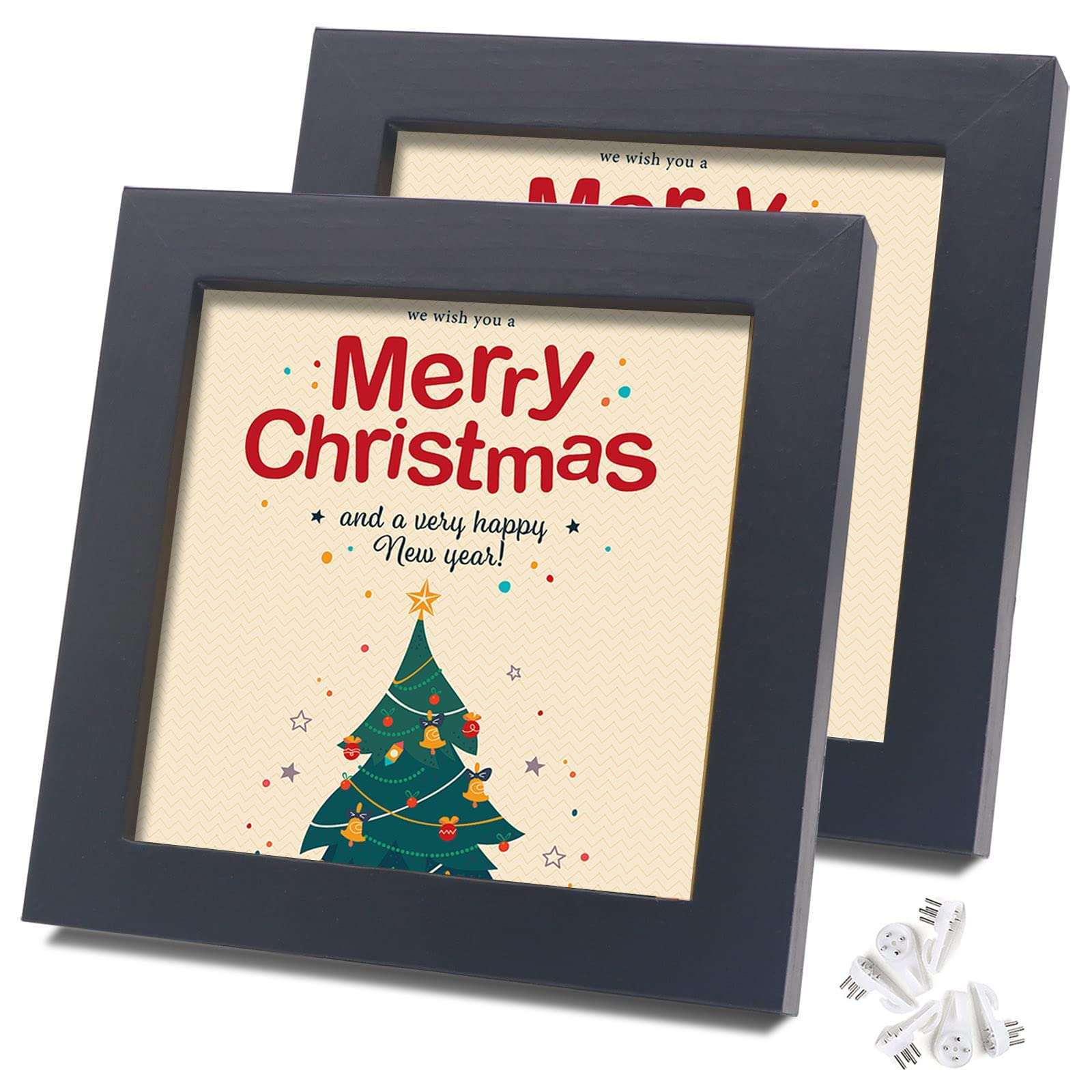 4x4 Picture Frames, Solid Wood, Square Photo Frames, For 4x4 pictures, Wall Hanging or Desktop Home Decoration, Set of 2, Black