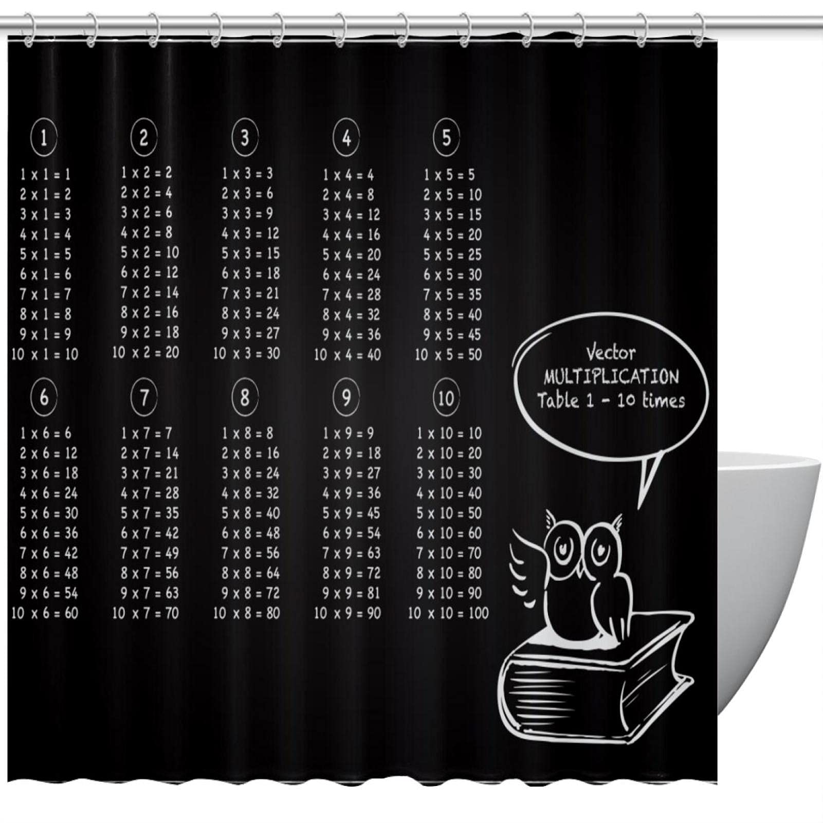 Rideau de douche table de multiplication hibou 183x183 cm étanche pour enfant