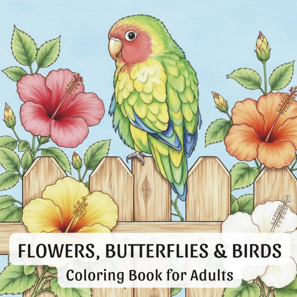 Flowers, Butterflies & Birds: Coloring Book for Adults: 45 Stress-Relieving Designs of Nature's Beauty for Relaxation and Mindfulness (Flower Coloring Book for Adults)