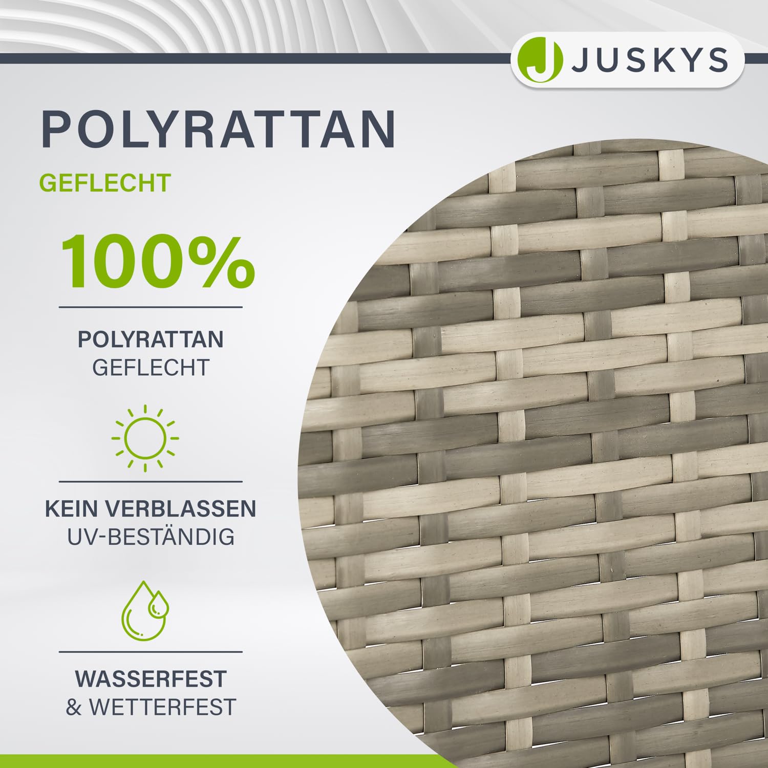 Juskys Polyrattan Gartentisch Yoro wetterfest - Balkontisch Ø 60 cm rund - Rattan Beistelltisch mit Glasplatte - Kleiner Tisch für Balkon - Grau