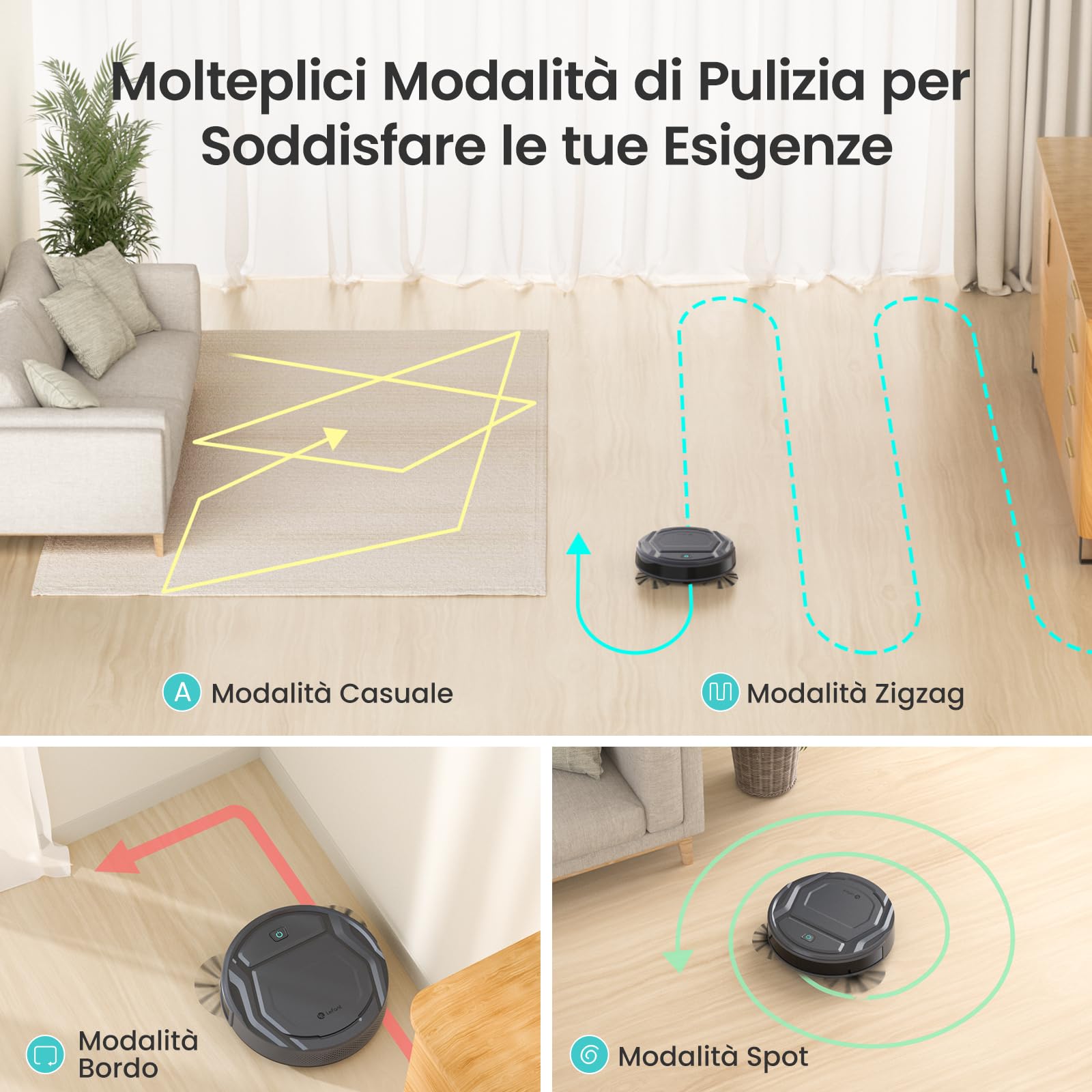 Lefant Robot Aspirapolvere, 2200Pa, Autonomia 120 Minuti, Controllo App/Wi-Fi/Alexa, Potenziamento Tappeto, Ultrasottile 7,8cm Aspirapolvere Robot Ideale per Peli Animali, Pavimento Duro, M210P Grigio