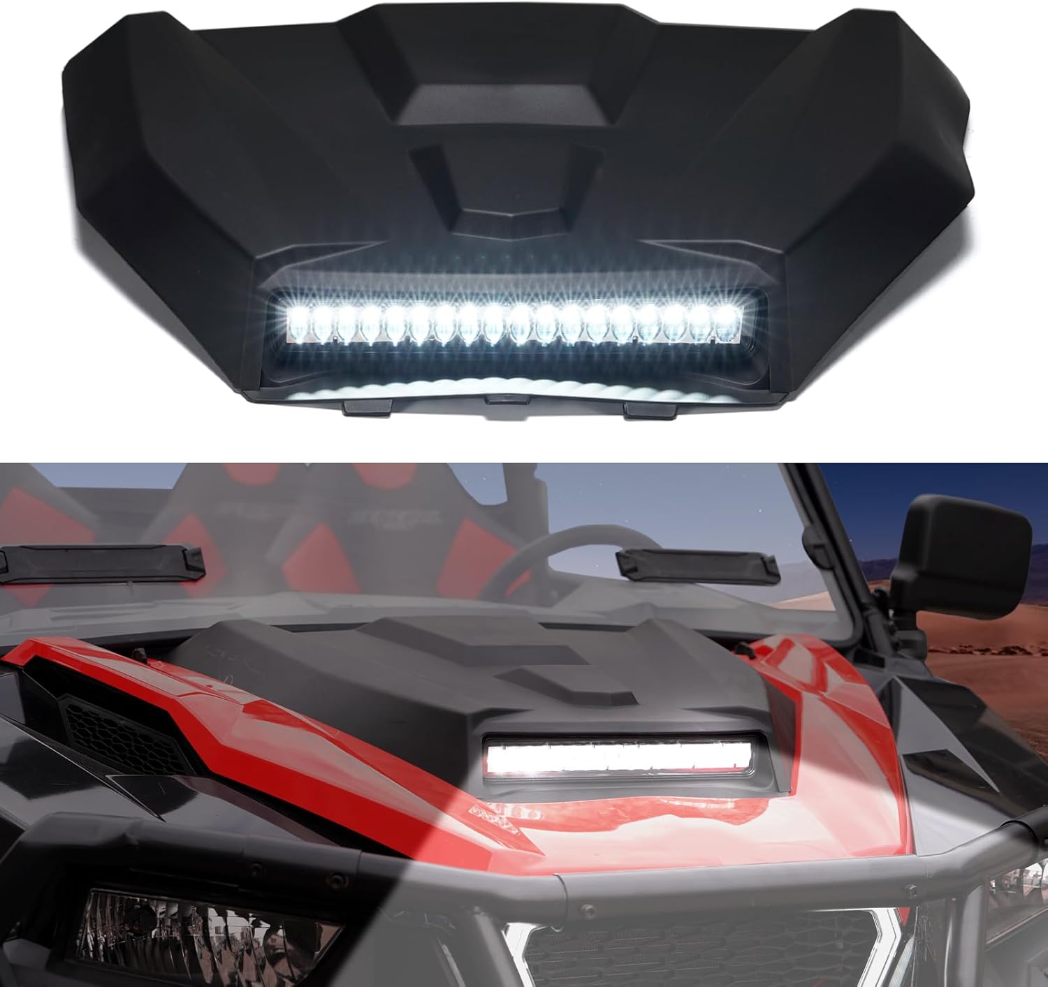 HAKA TOUGH Hood Scoop for Polaris General XP 1000 Accessories with Light 2016-2021,Hood with Scoop for Polaris General 1000 Air Intake Kit Hood with Light