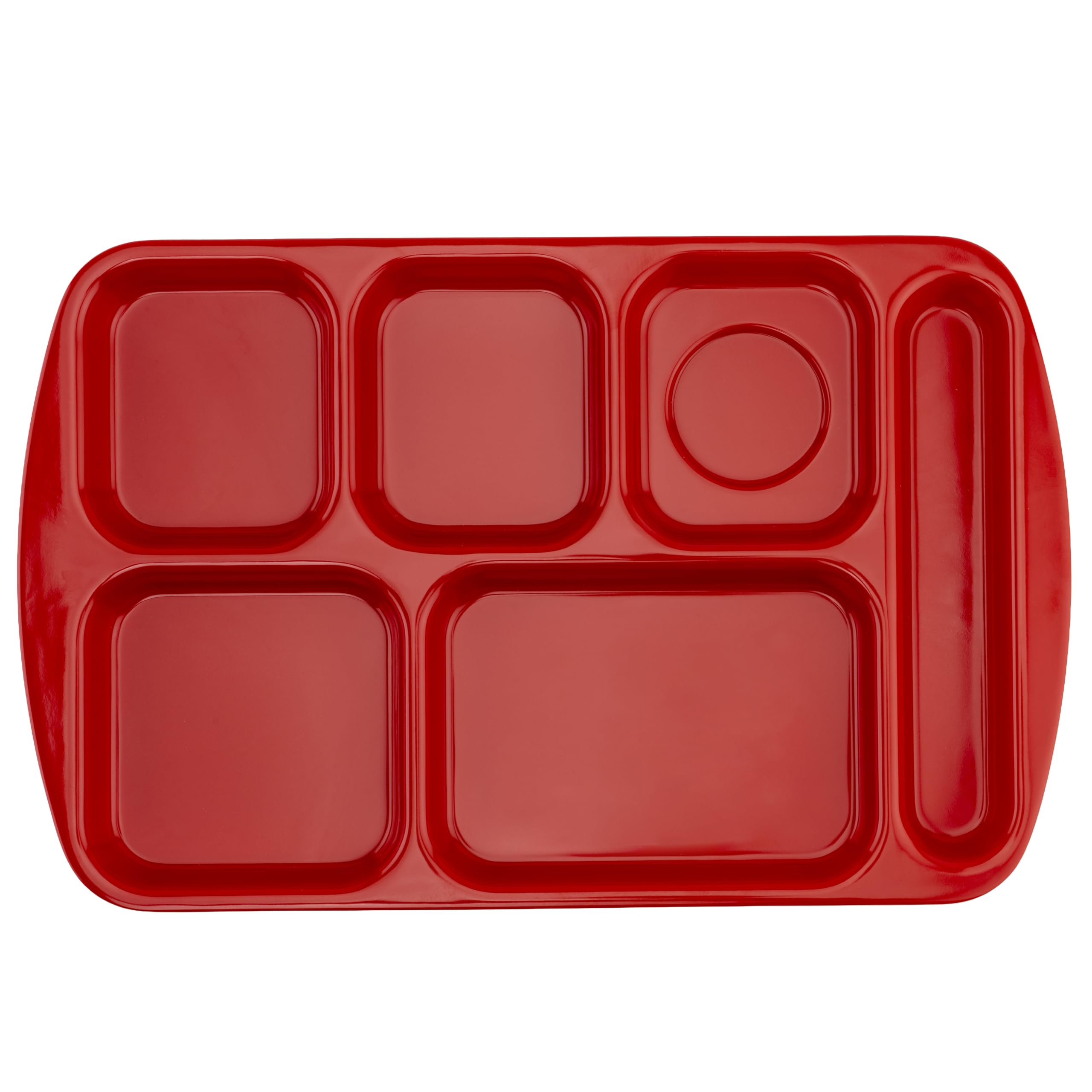 G.E.T. Bandeja de cafetería Escolar de 6 Compartimentos, para diestros, 10 x 15 Pulgadas, Color Rojo (Paquete de 4)