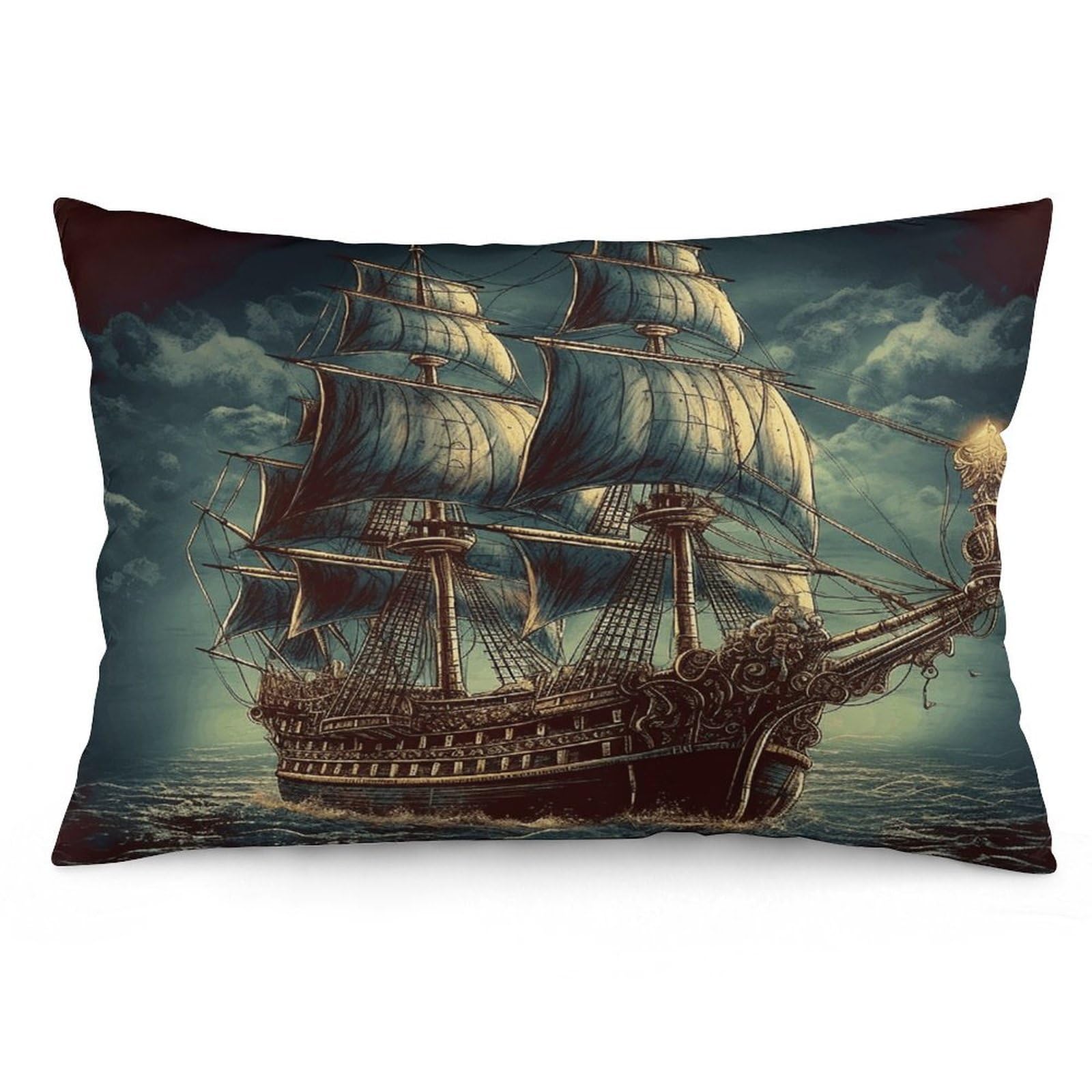 Nautical Vintage Sailing Pirate Ship Throw Pillow Cover Soft Pillow Case Decorative Lumbar Pillow Cover Cozy Throw Pillowcase Polyester Rectangular Cushion Case Decor for Couch Sofa Bed
