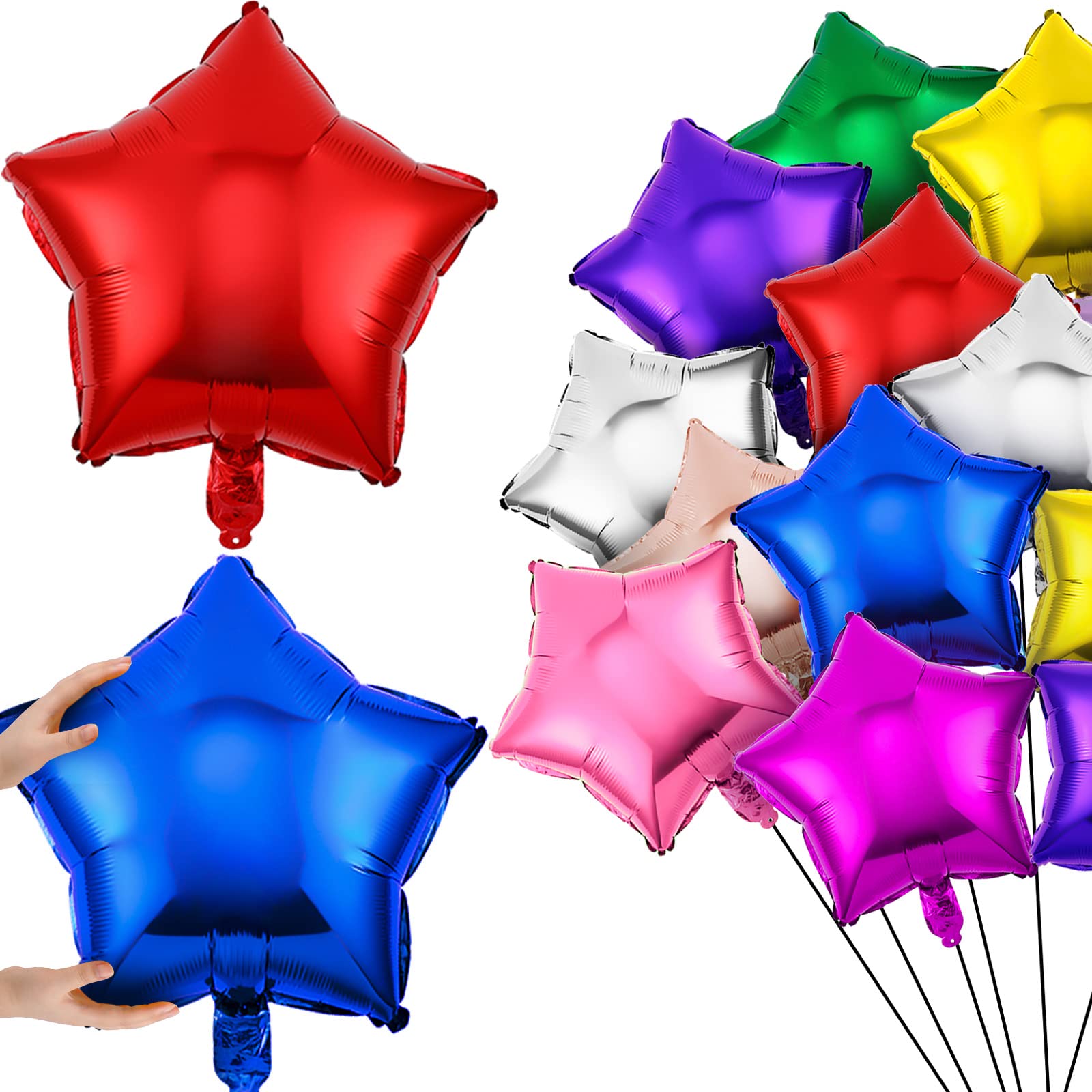 Raiten 100 Pieces 18 Inch Star Shape Foil Balloon Foil Helium Balloons Star Balloon for New Year Eve Party Birthday Wedding Decorations(Multicolor)