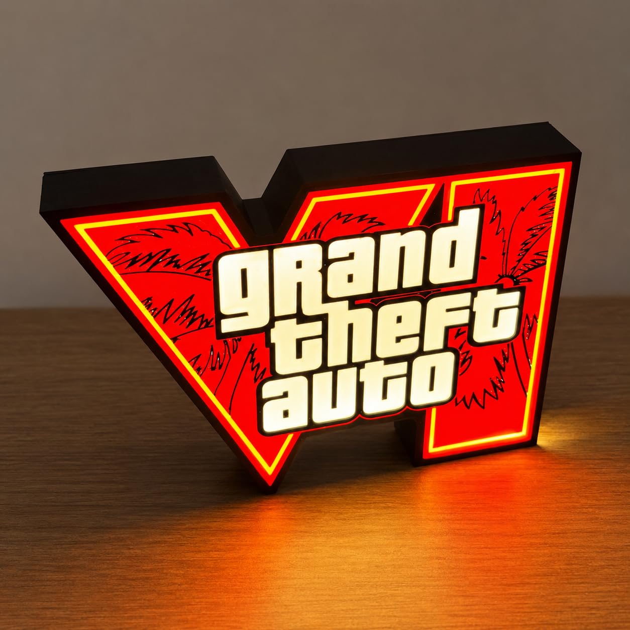Minimalpots GTA VI Logo LED Light-Up 3D Printed Tabletop Sign | Bright & Vibrant LED Colors, Includes Power Adapter And a Free keychain-image-47